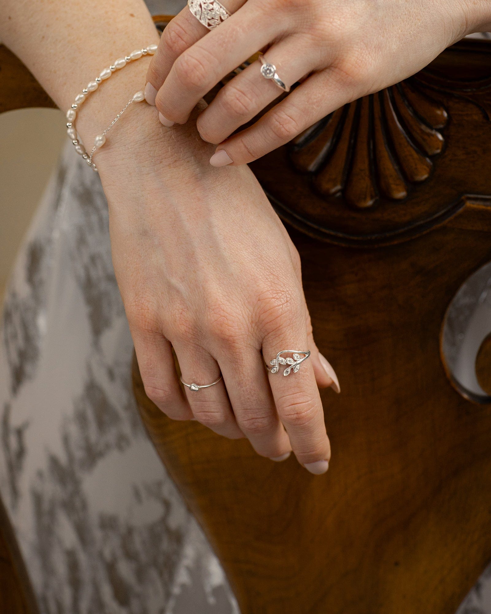 Sterling Silver and Cubic Zirconia Double Leaf Ring