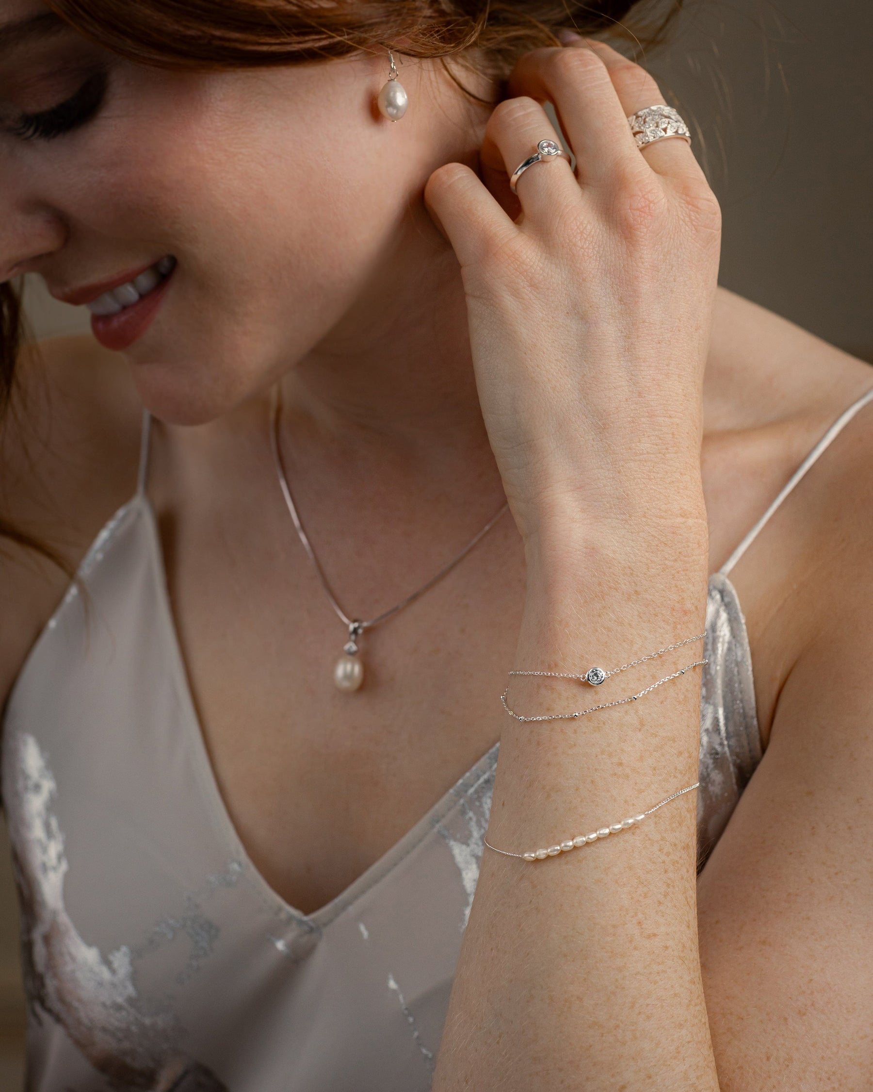 Sterling Silver Simple Cubic Zirconia Layered Chain Bracelet