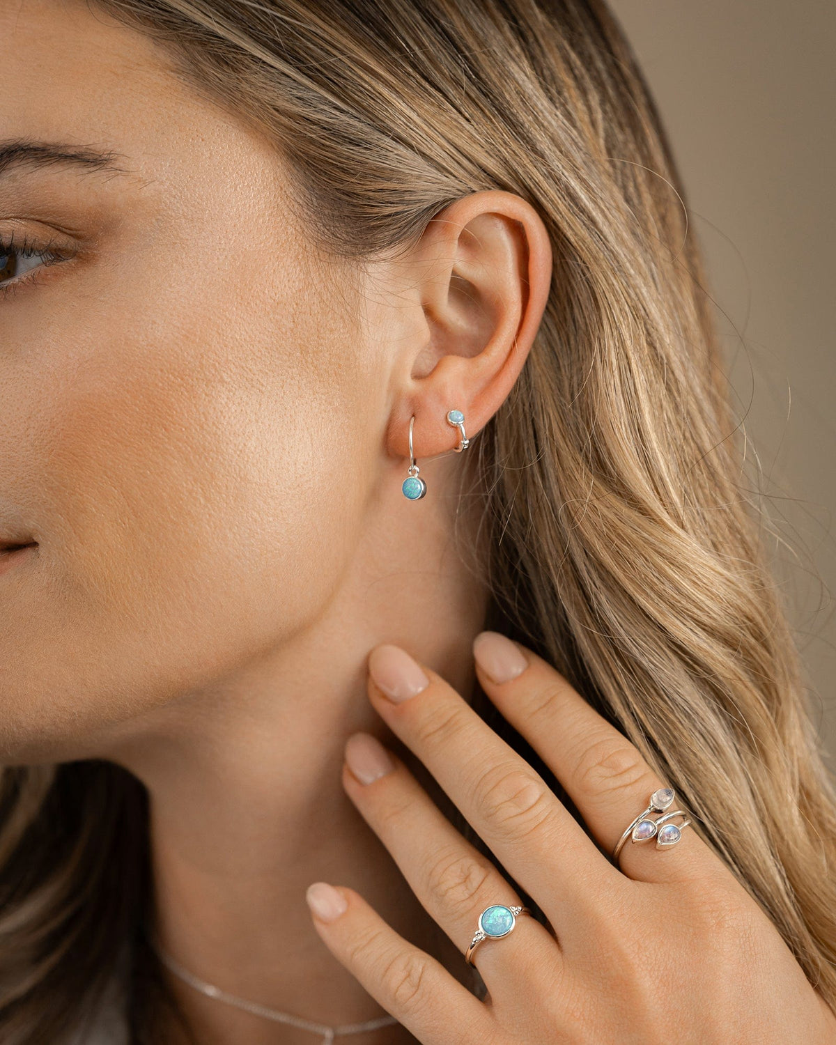 Sterling Silver Mini Opal Charm Hoops