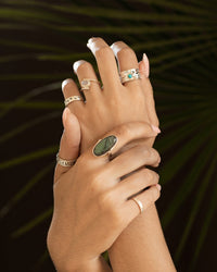 Sterling Silver and Rainbow Moonstone Abstract Set Ring