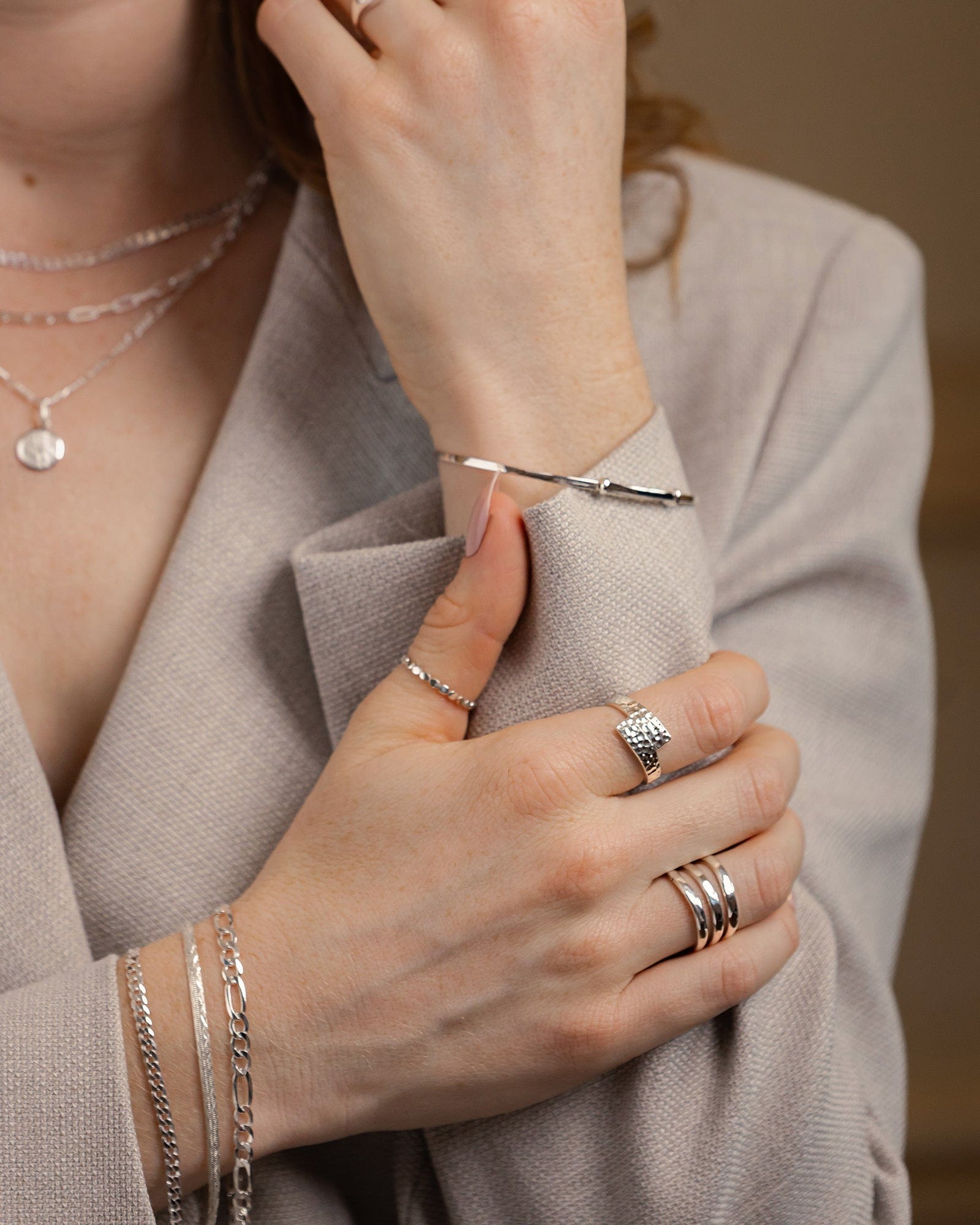 Sterling Silver Hammered Triple Band Ring