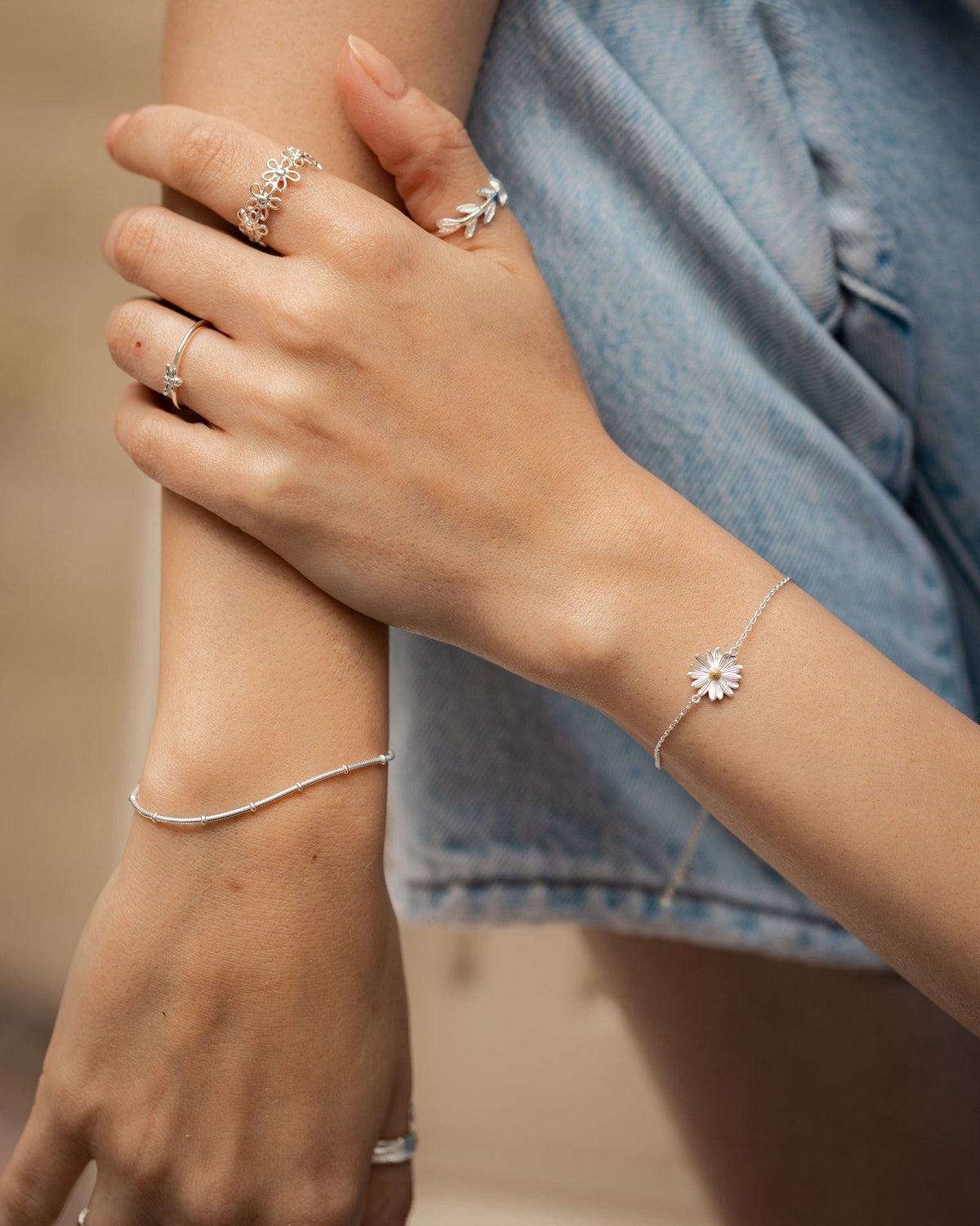 Sterling Silver Delicate Daisy Slider Bracelet