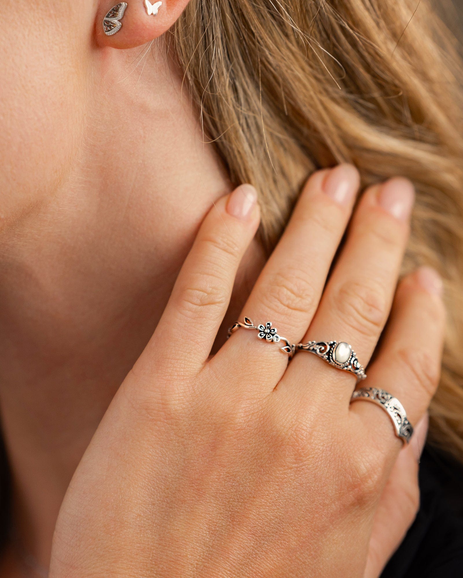 Sterling Silver and Cubic Zirconia Garland Ring