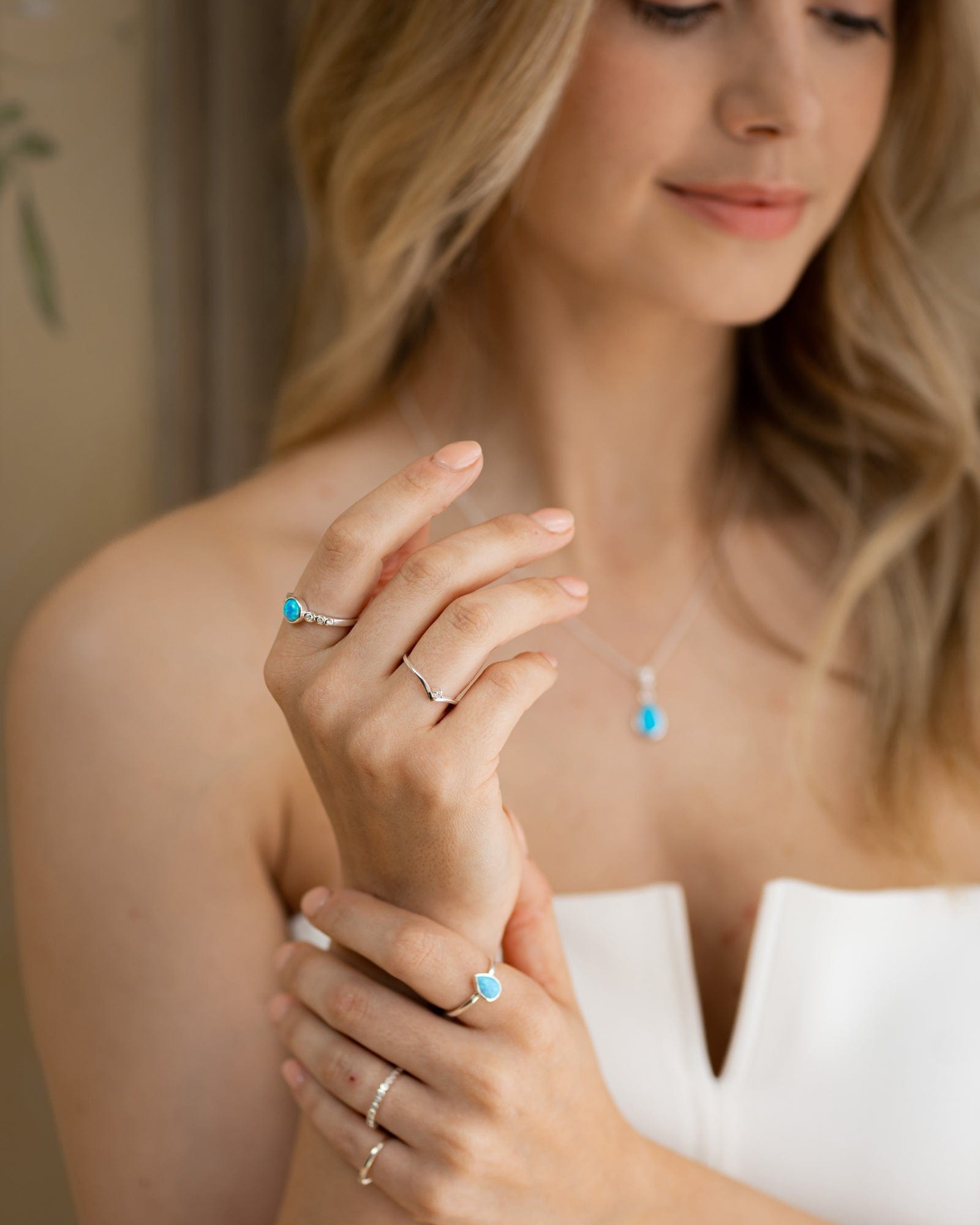 Sterling Silver Blue Opal Jasmine Ring