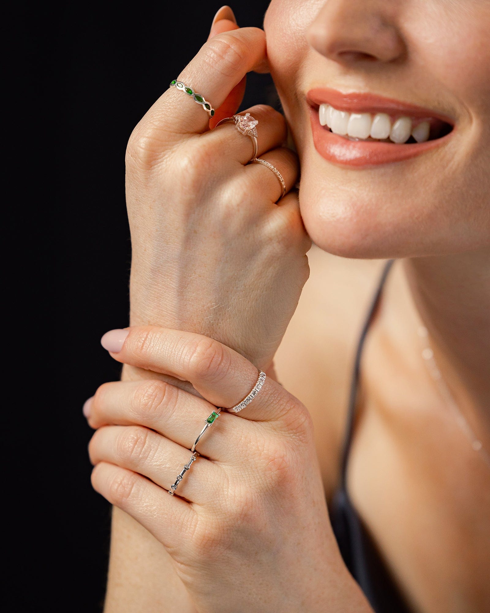 Sterling Silver Emerald Glass Baguette Ring