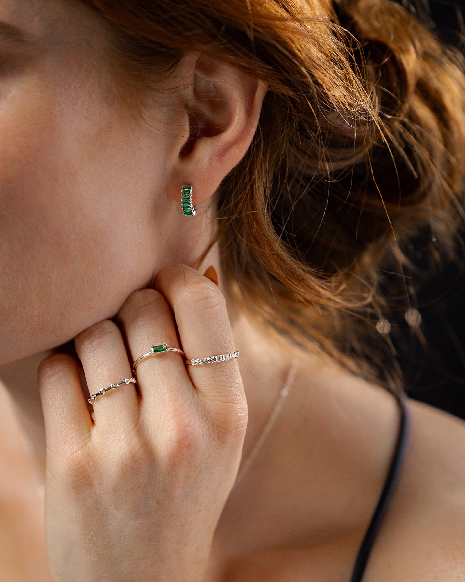 Sterling Silver Emerald Glass Baguette Ring