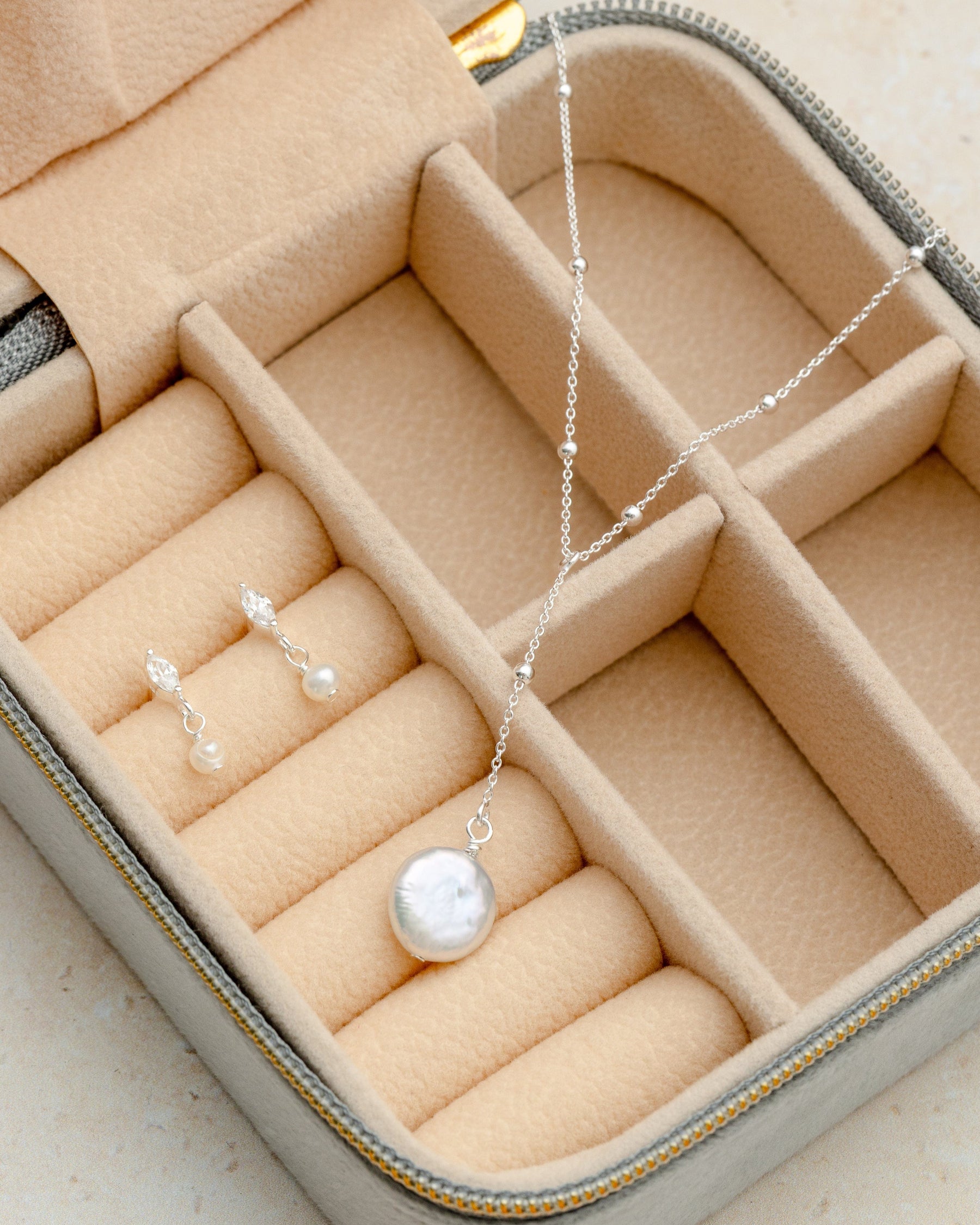 Sterling Silver Bobble Necklace with Coin Pearl Pendant