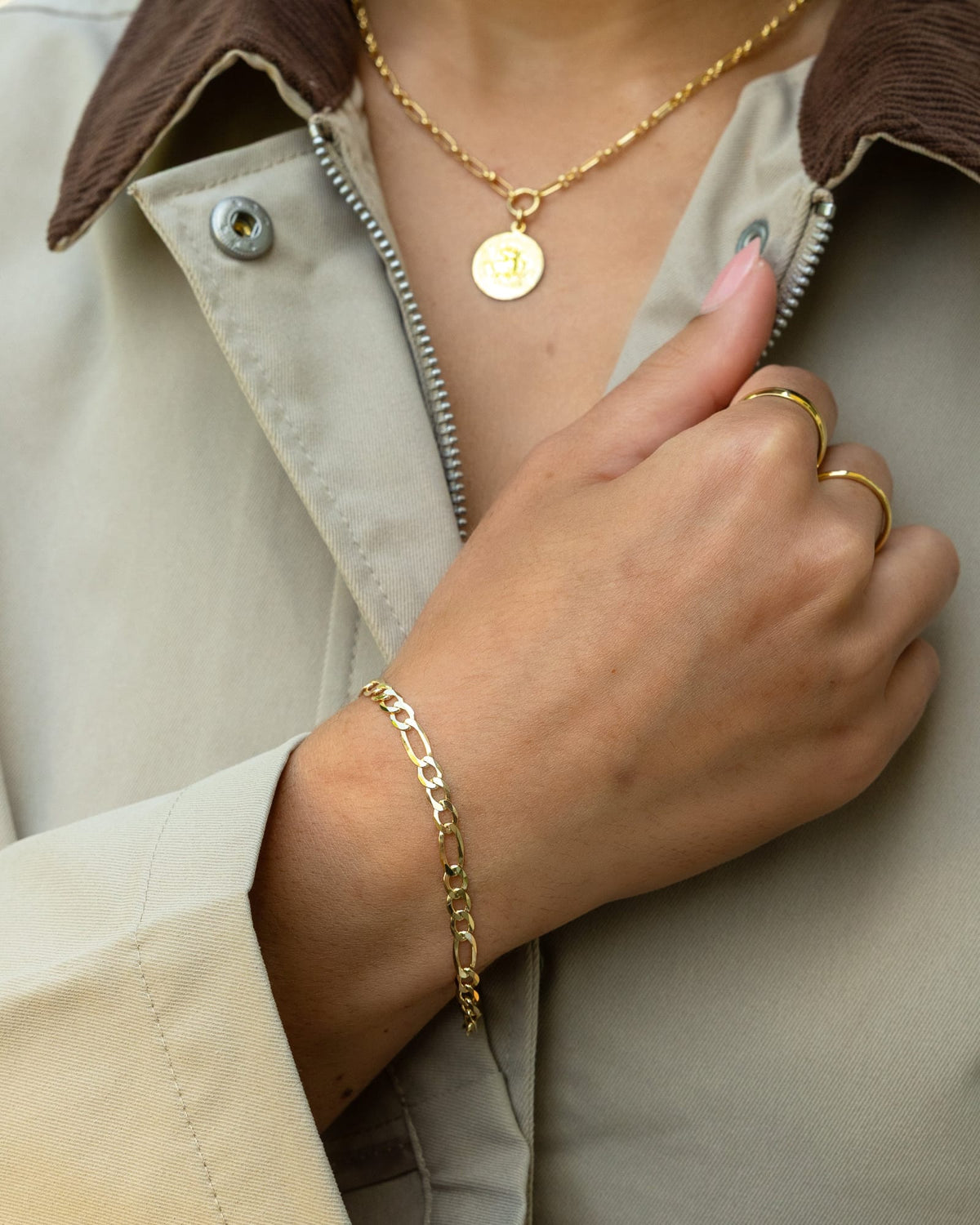 Gold Plated Wide Figaro Chain Bracelet