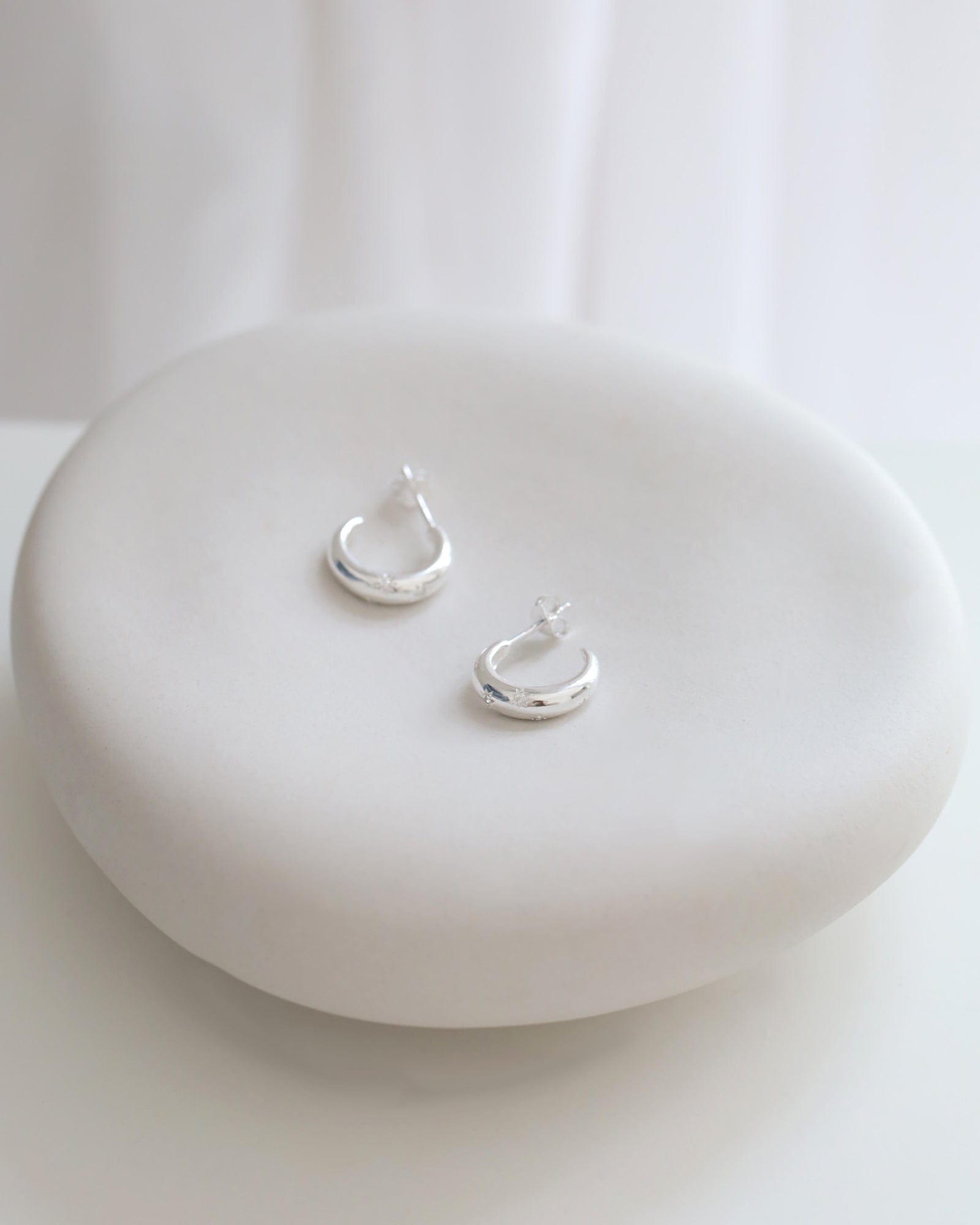Sterling Silver and Cubic Zirconia Star Open Hoops