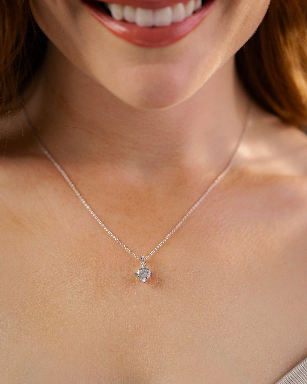 Sterling Silver and Cubic Zirconia Solitaire Necklace