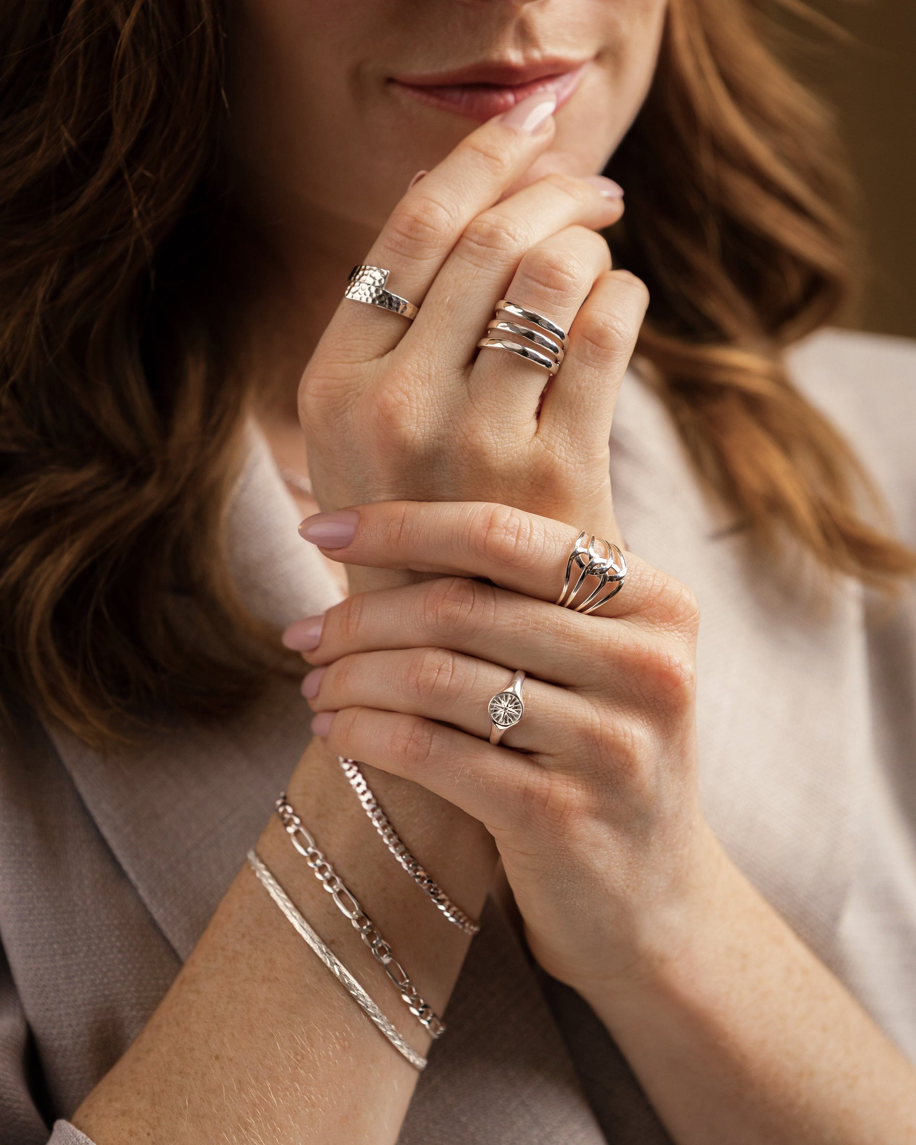 Sterling Silver Hammered Triple Band Ring