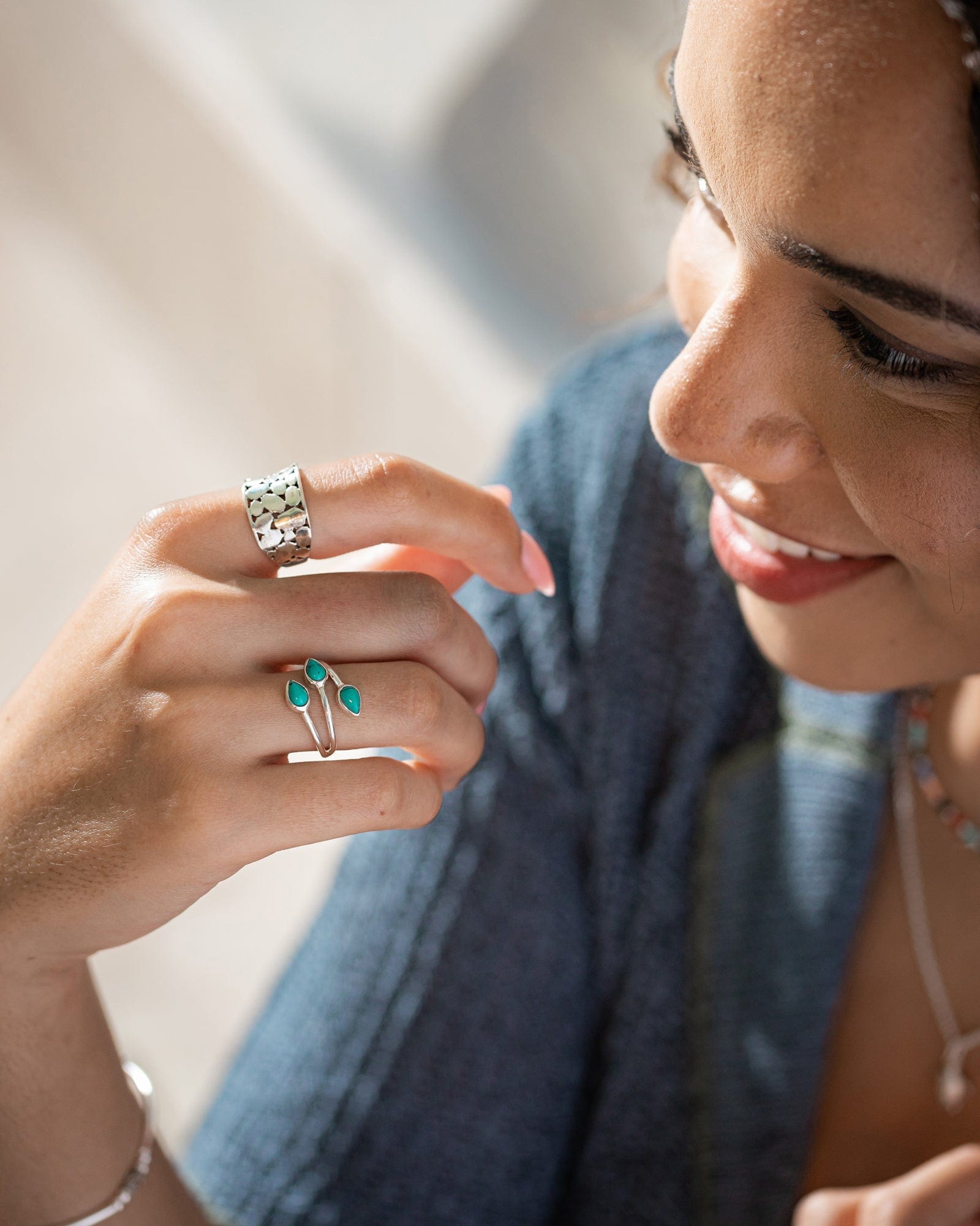 Sterling Silver Gemstone Wrap Around Ring