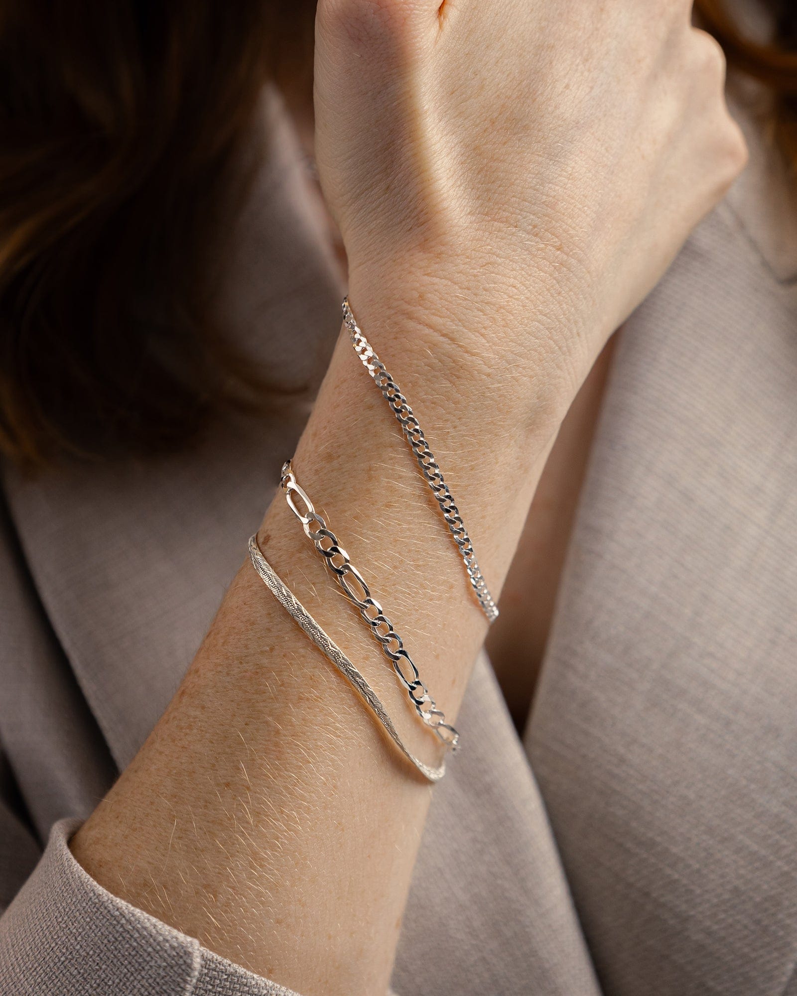 Sterling Silver Etched Design Herringbone Bracelet
