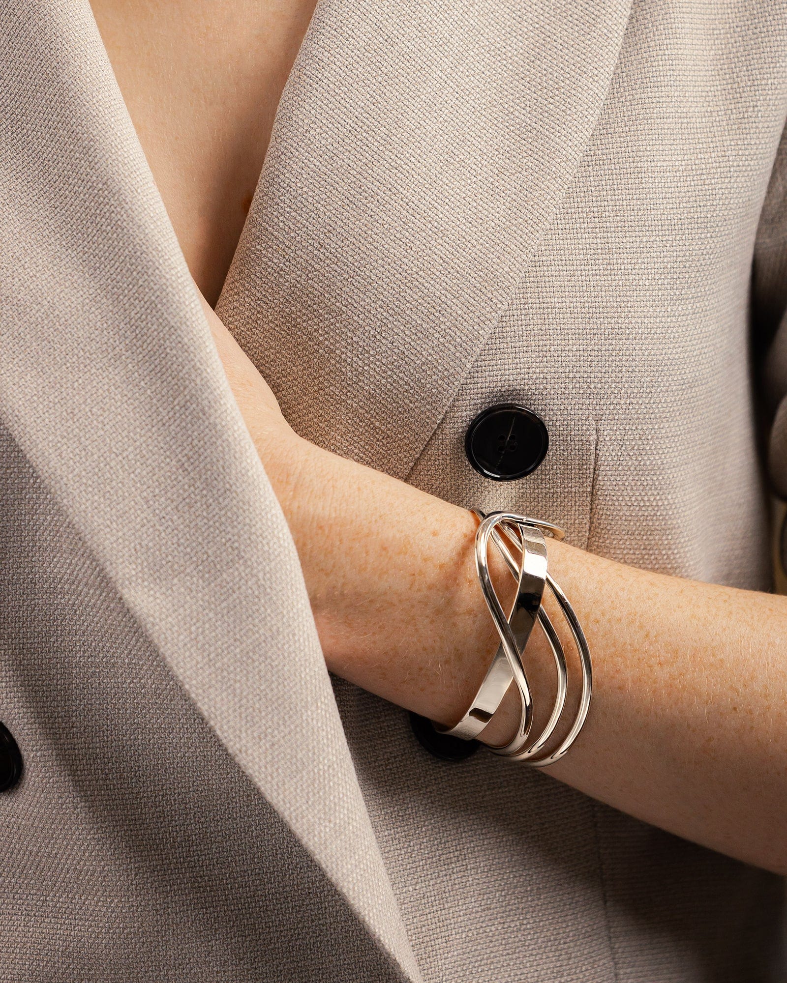 Sterling Silver Wide Crossover Wave Cuff