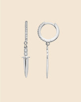 Sterling Silver and Cubic Zirconia Sword Charm Hoops