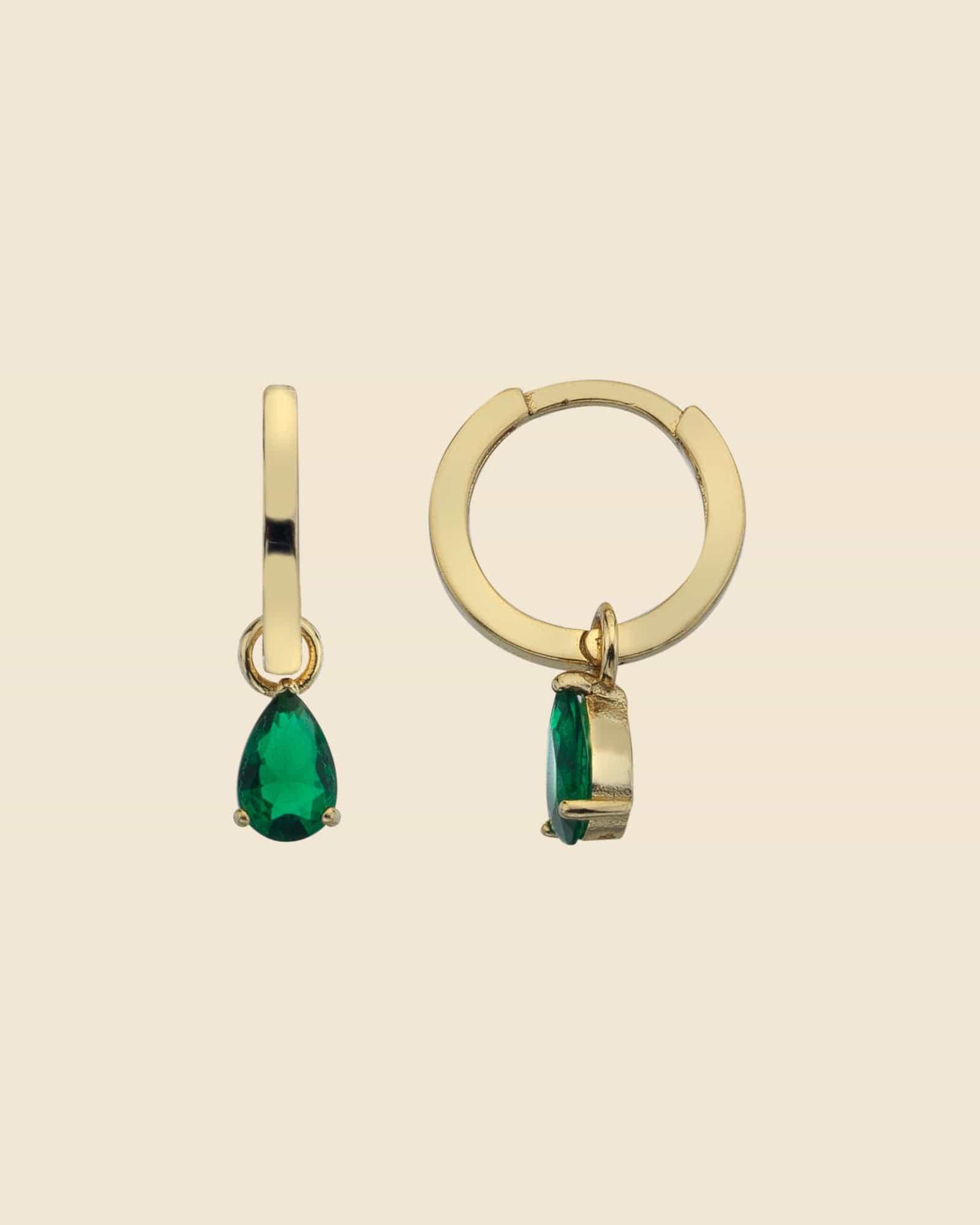 Sterling Silver Hoops with Emerald Glass Teardrop Charms