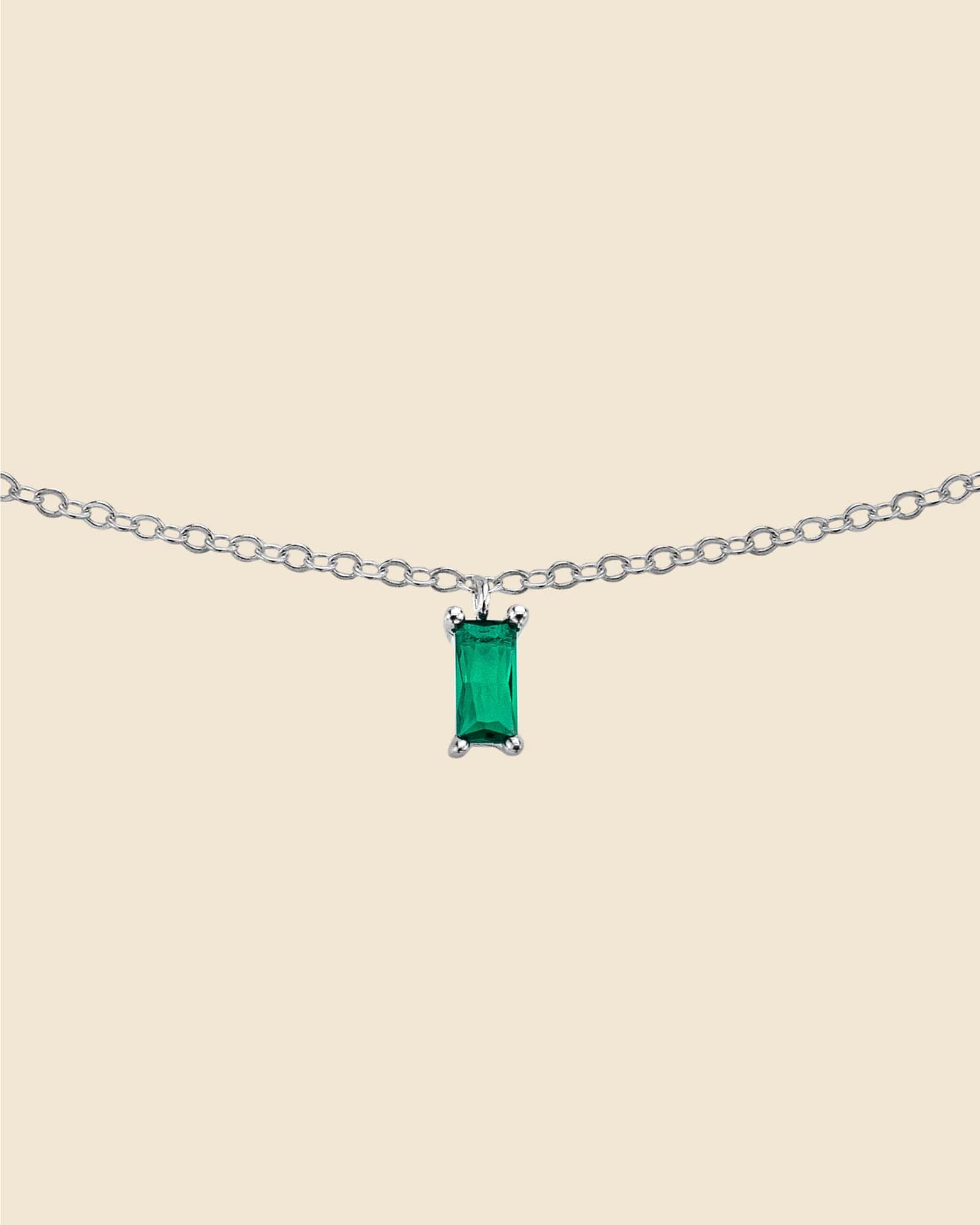 Sterling Silver Mini Emerald Glass Baguette Gem Necklace