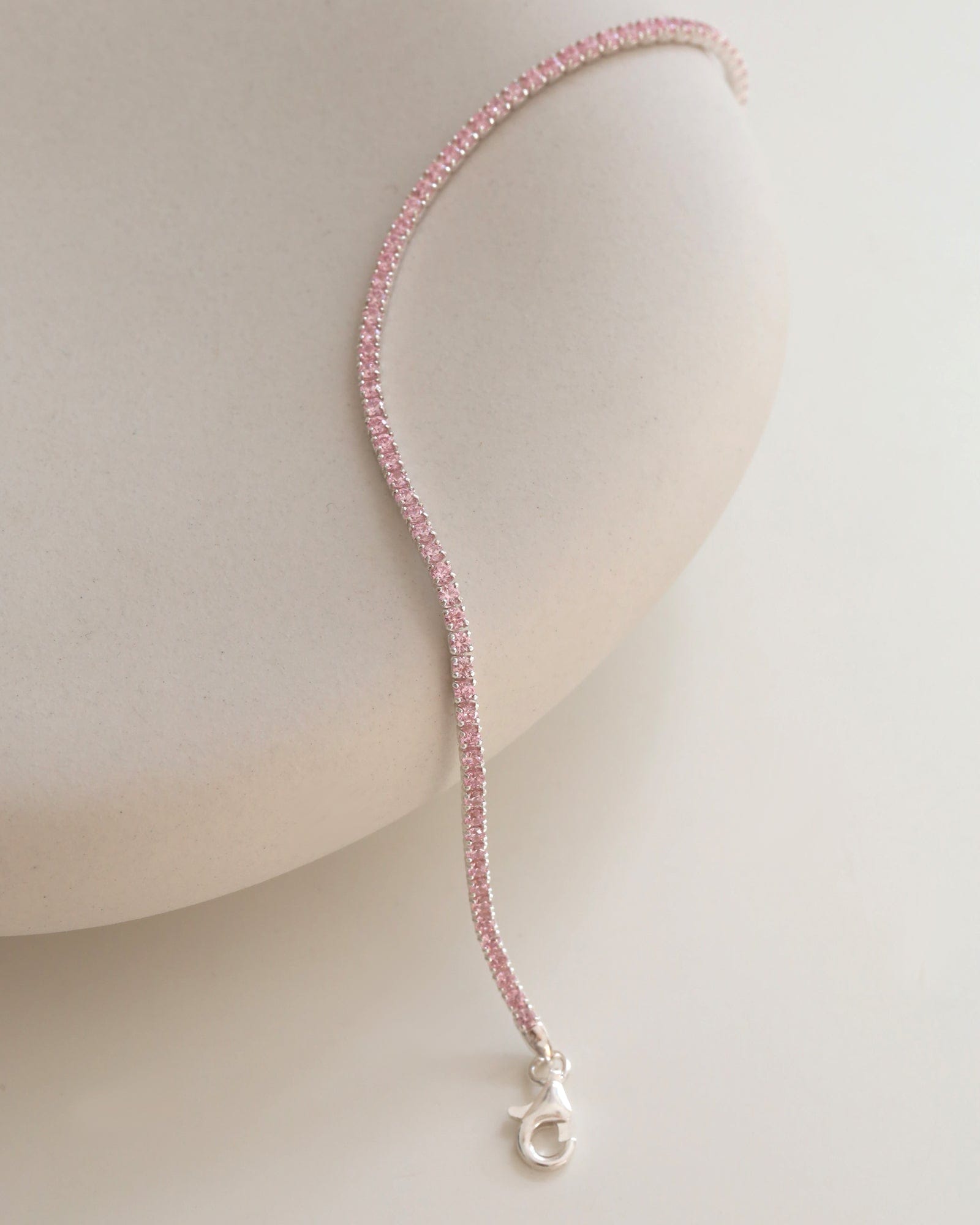Sterling Silver and Pink Cubic Zirconia Square Set Tennis Bracelet