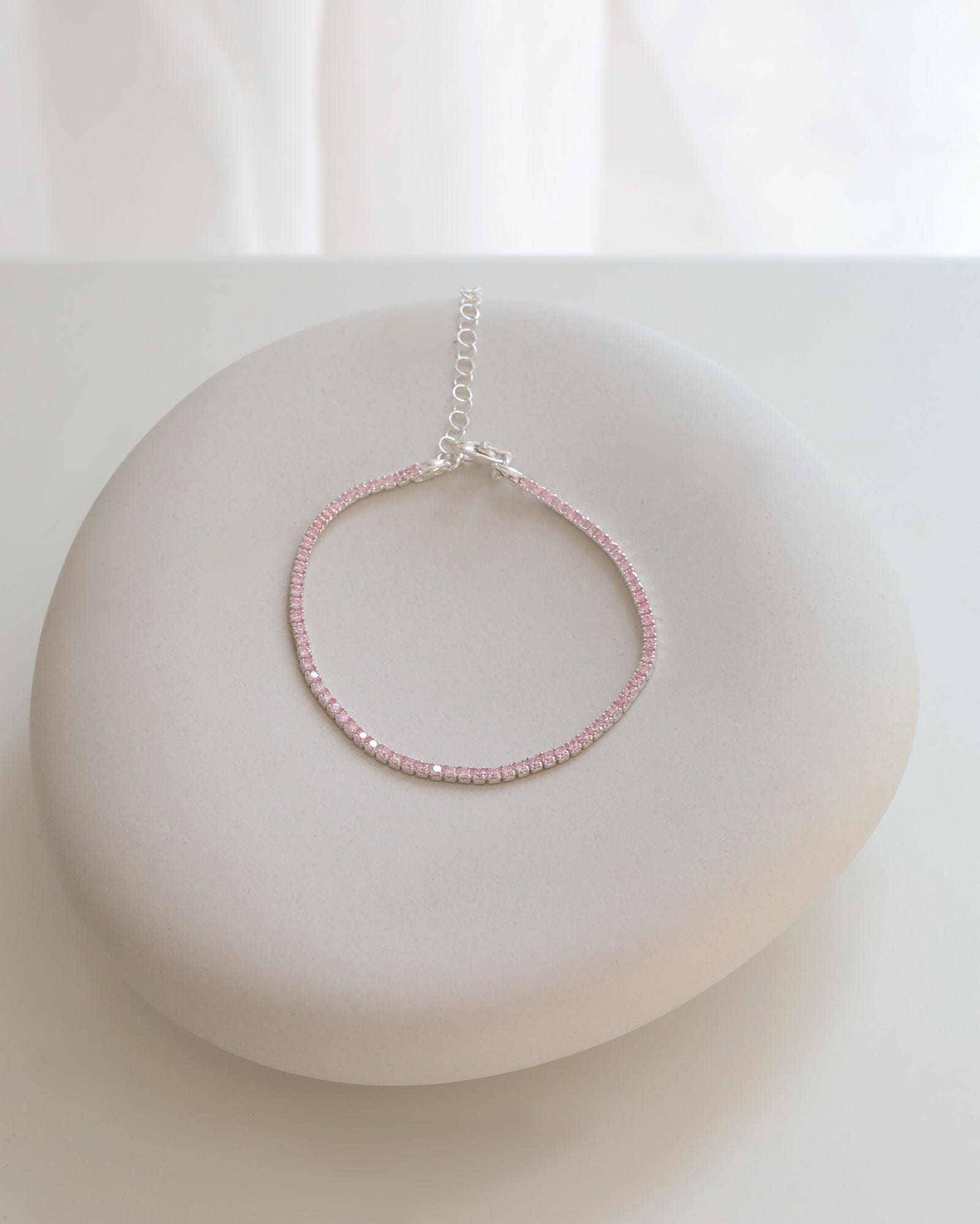 Sterling Silver and Pink Cubic Zirconia Square Set Tennis Bracelet