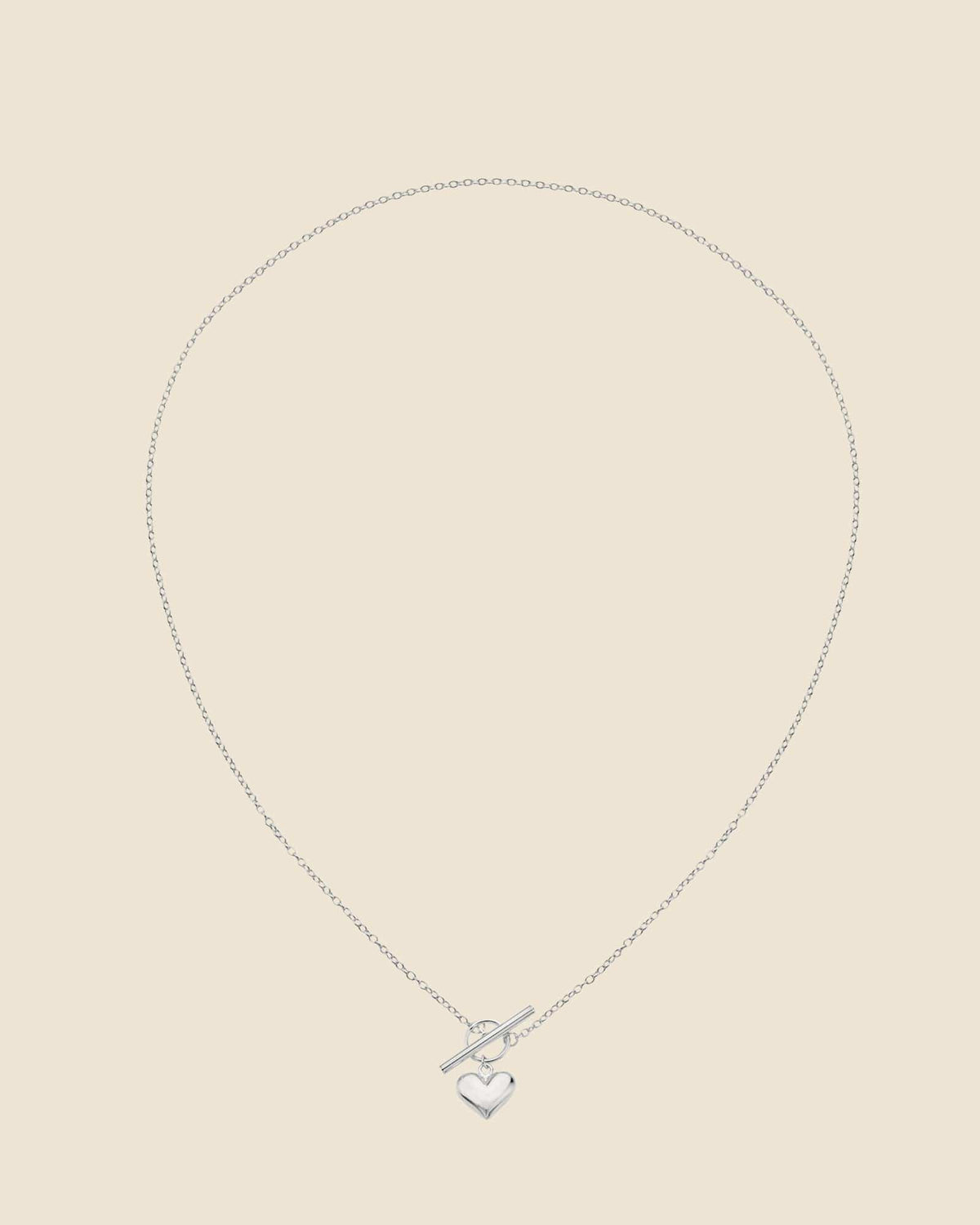 Sterling Silver Puffed Heart T-Bar Necklace