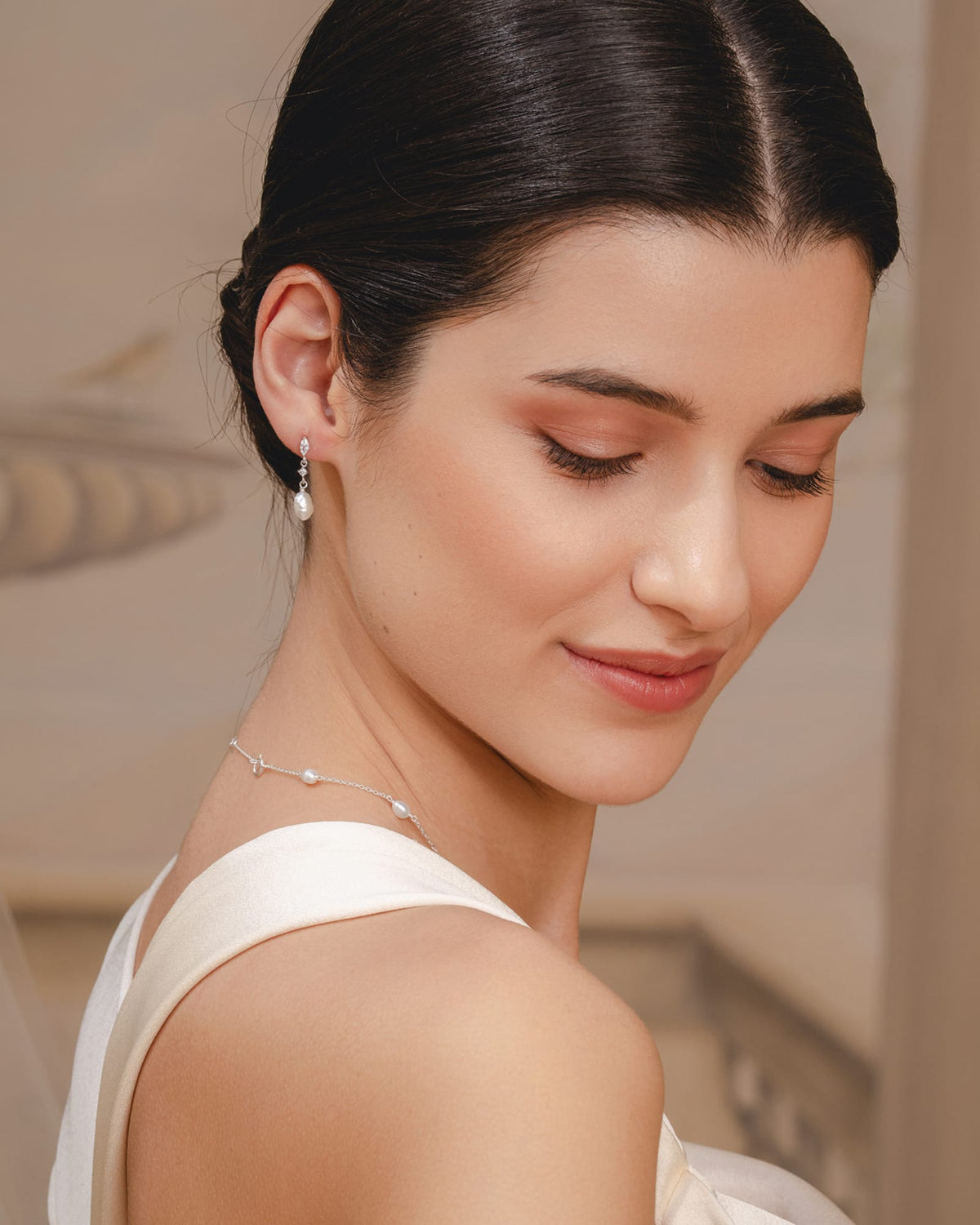 Sterling Silver, Cubic Zirconia and Pearl Elegant Drop Earrings