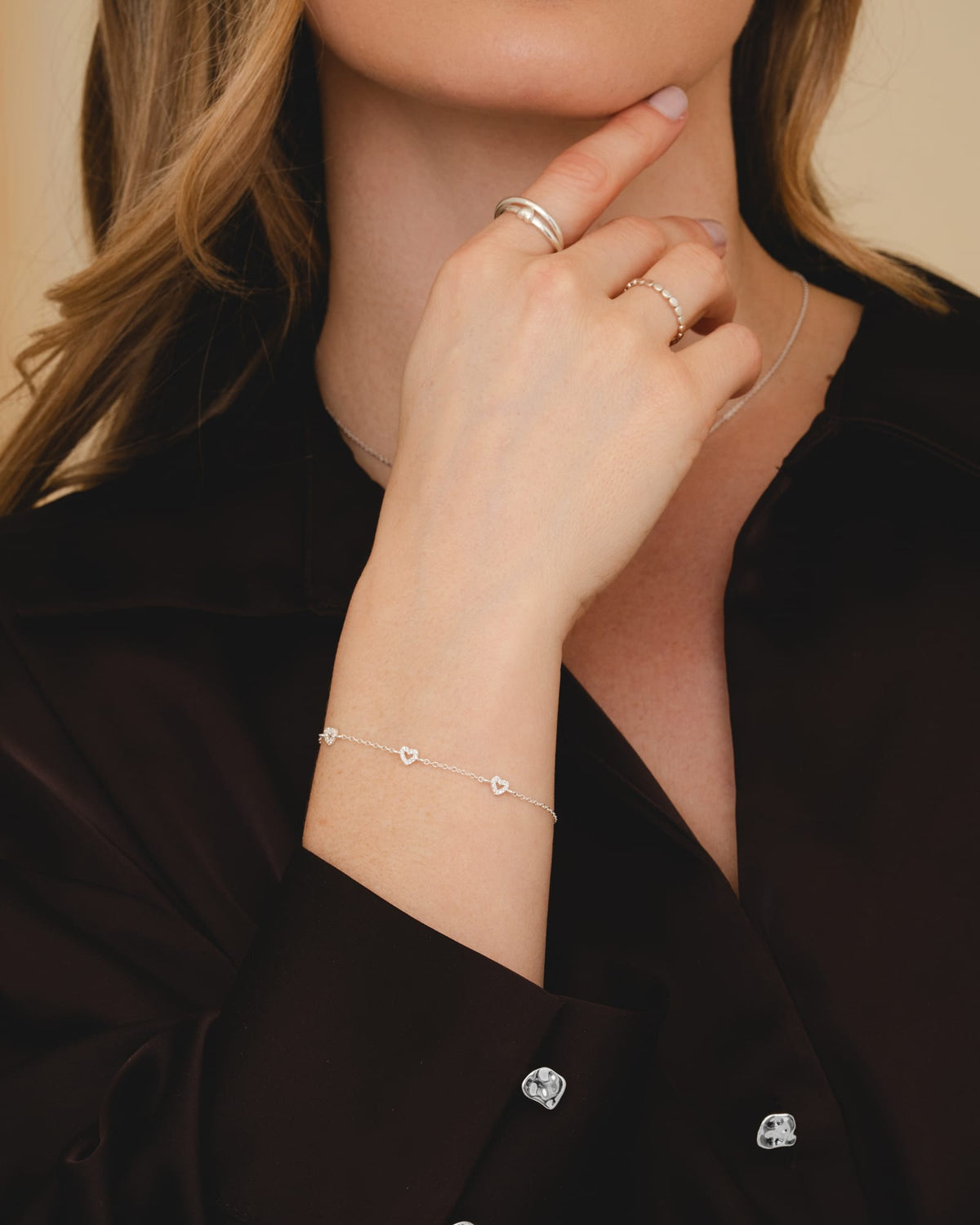 Sterling Silver and Cubic Zirconia Mini Sweetheart Trio Bracelet