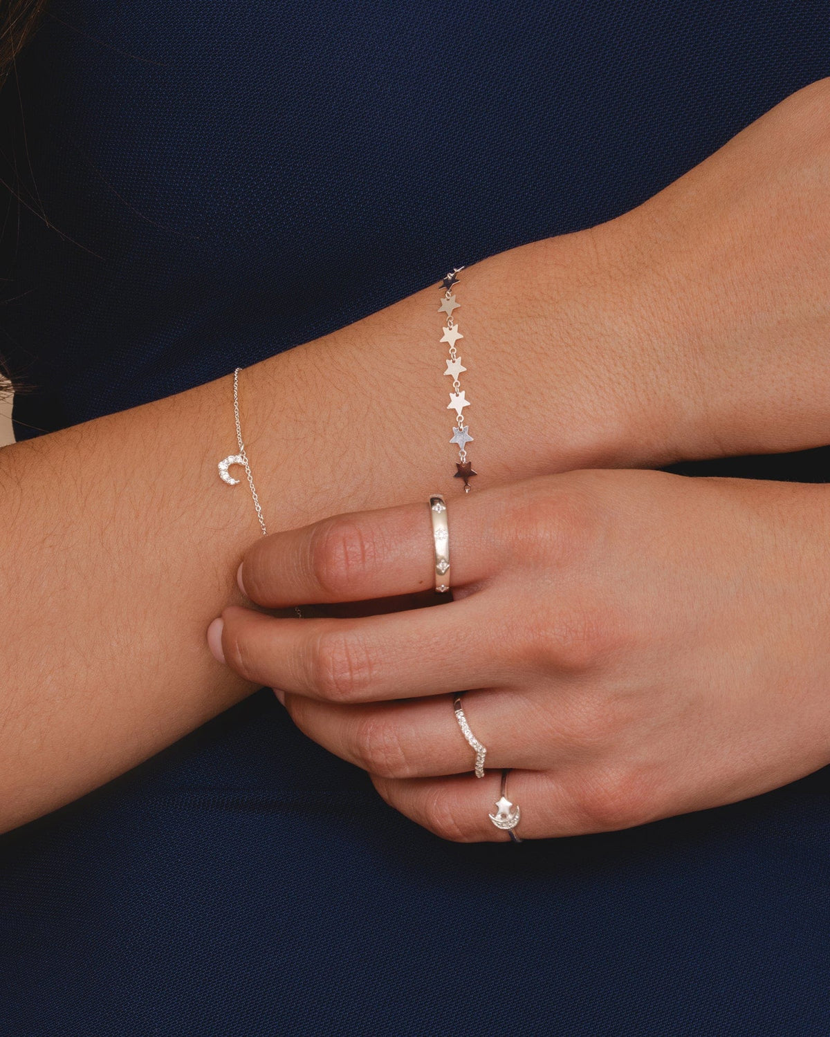 Sterling Silver and Cubic Zirconia Crescent Moon Bracelet