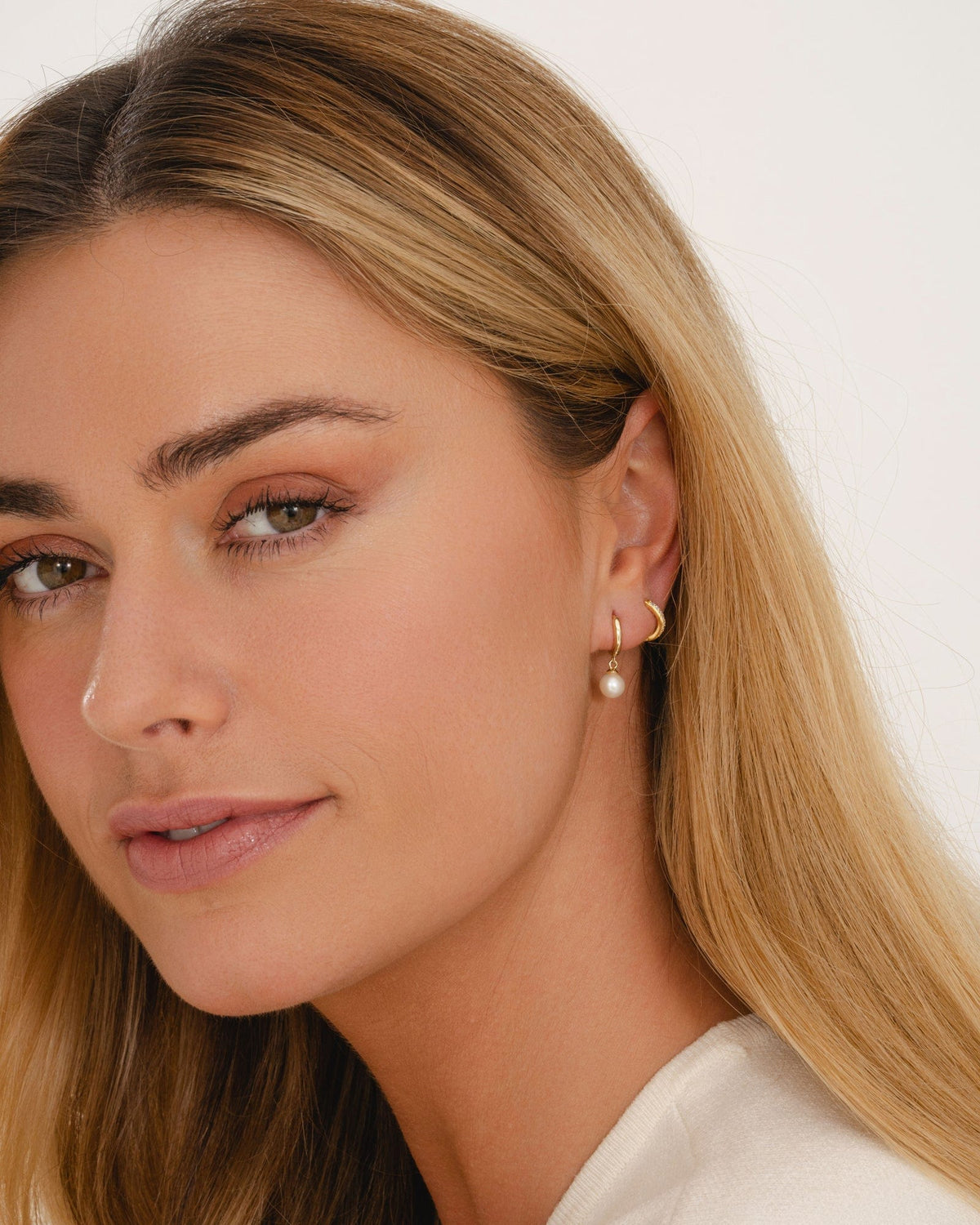 Sterling Silver Simple Hoops with Pearl Charms