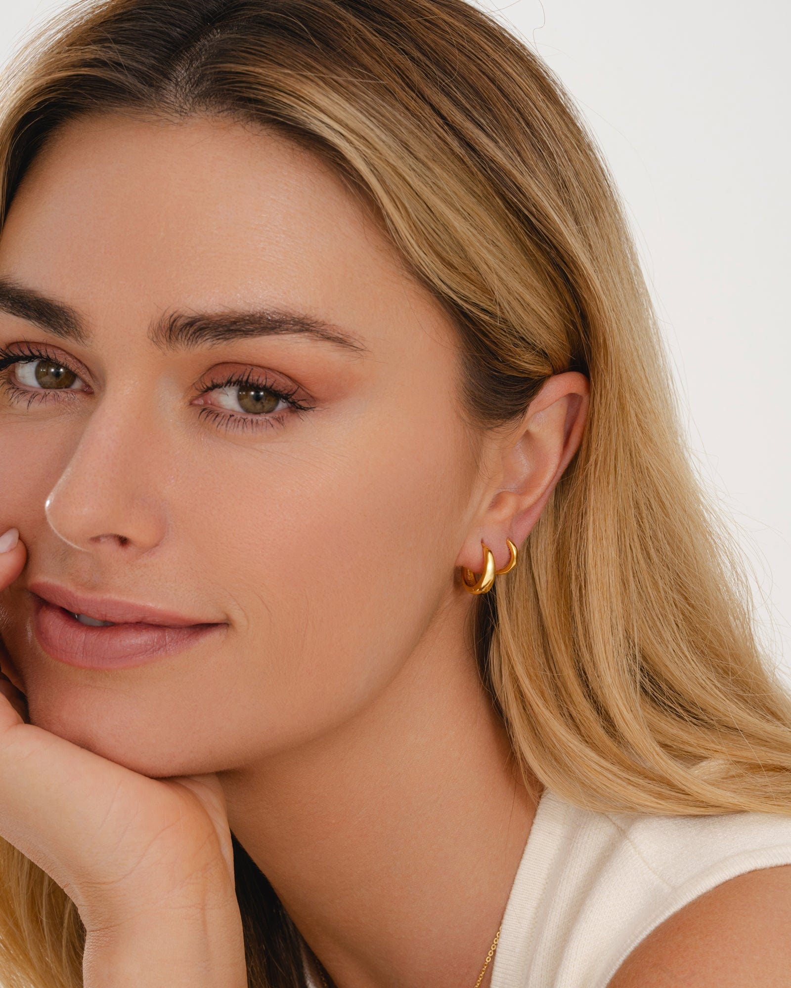 Gold Plated Tapered Huggie Hoops