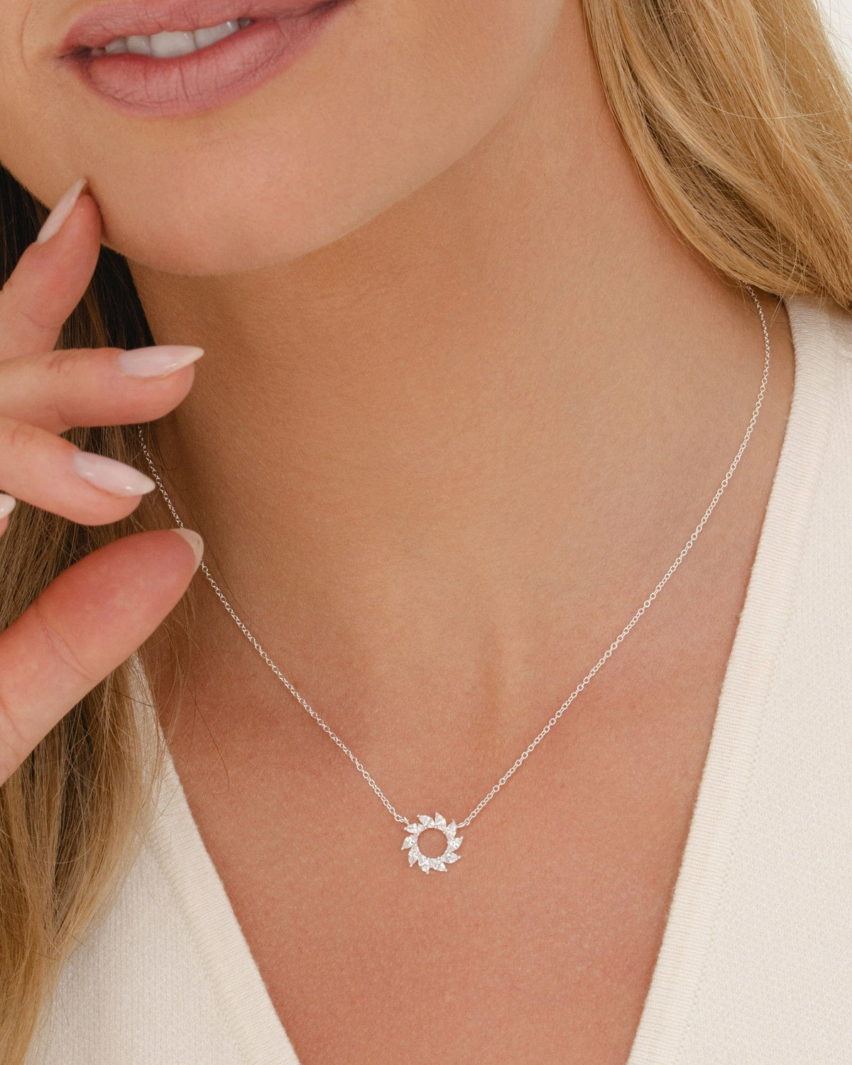 Sterling Silver and Cubic Zirconia Marquise Flare Necklace