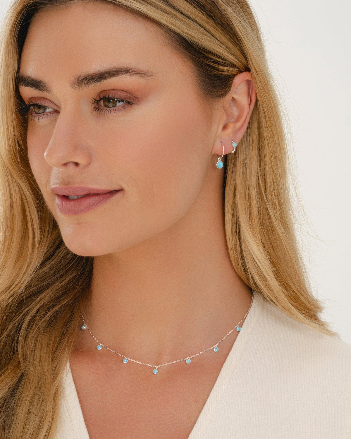 Sterling Silver Mini Opal Charm Hoops