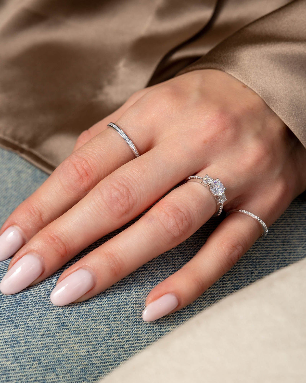 Sterling Silver and Cubic Zirconia Narrow Band Ring