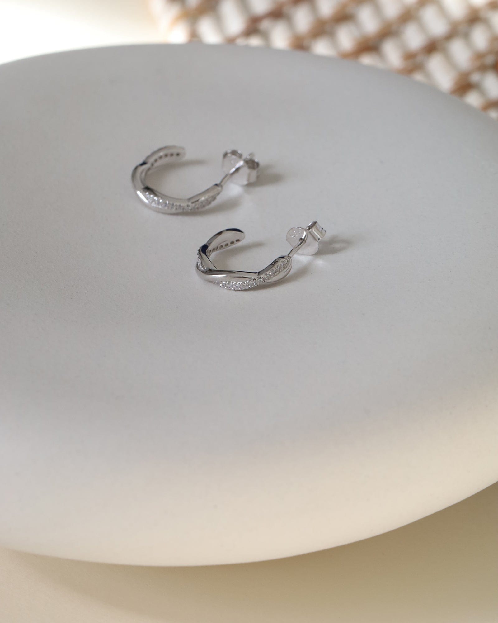 Sterling Silver and Cubic Zirconia Twisted Stud Hoops