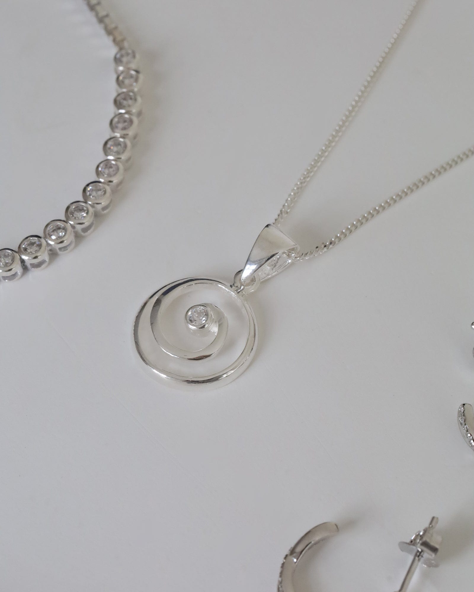 Sterling Silver and Cubic Zirconia Spiral Pendant