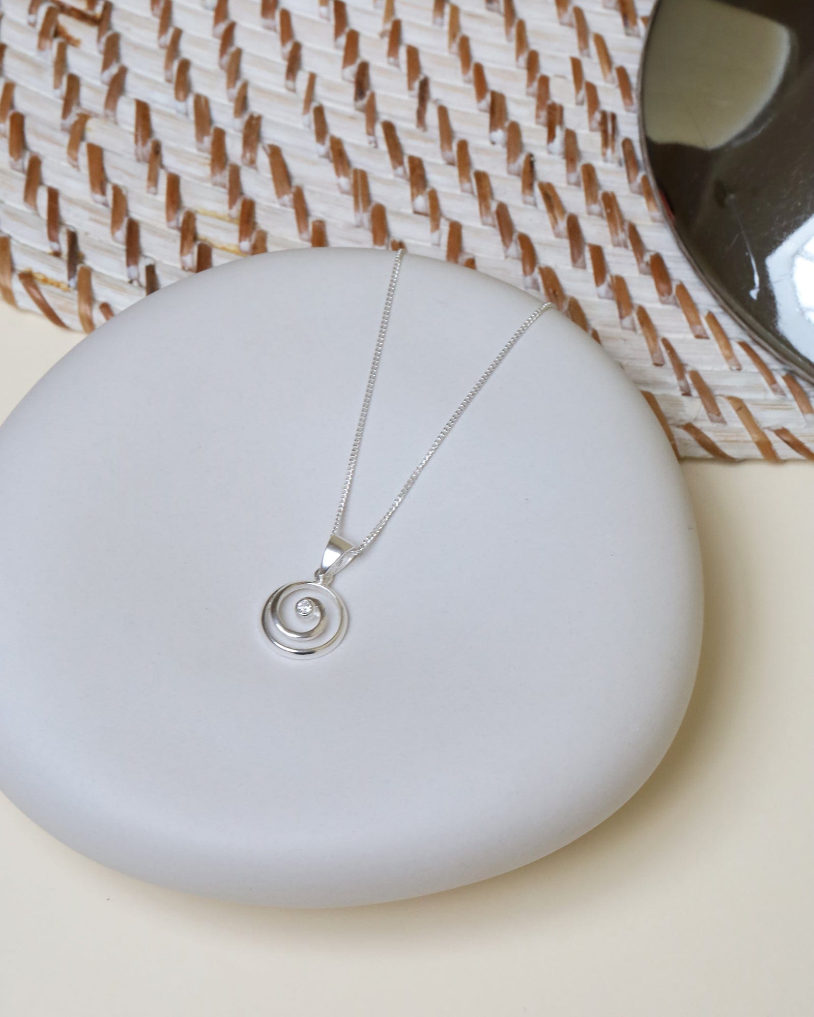 Sterling Silver and Cubic Zirconia Spiral Pendant