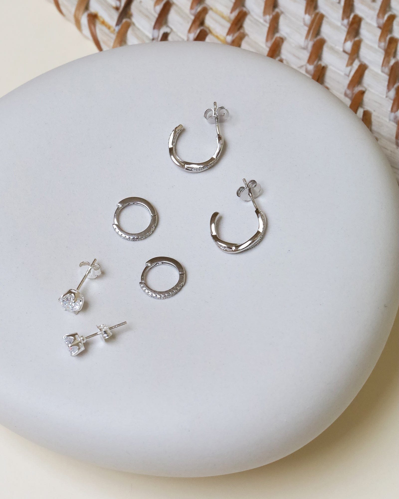 Sterling Silver and Cubic Zirconia Huggie Hoops