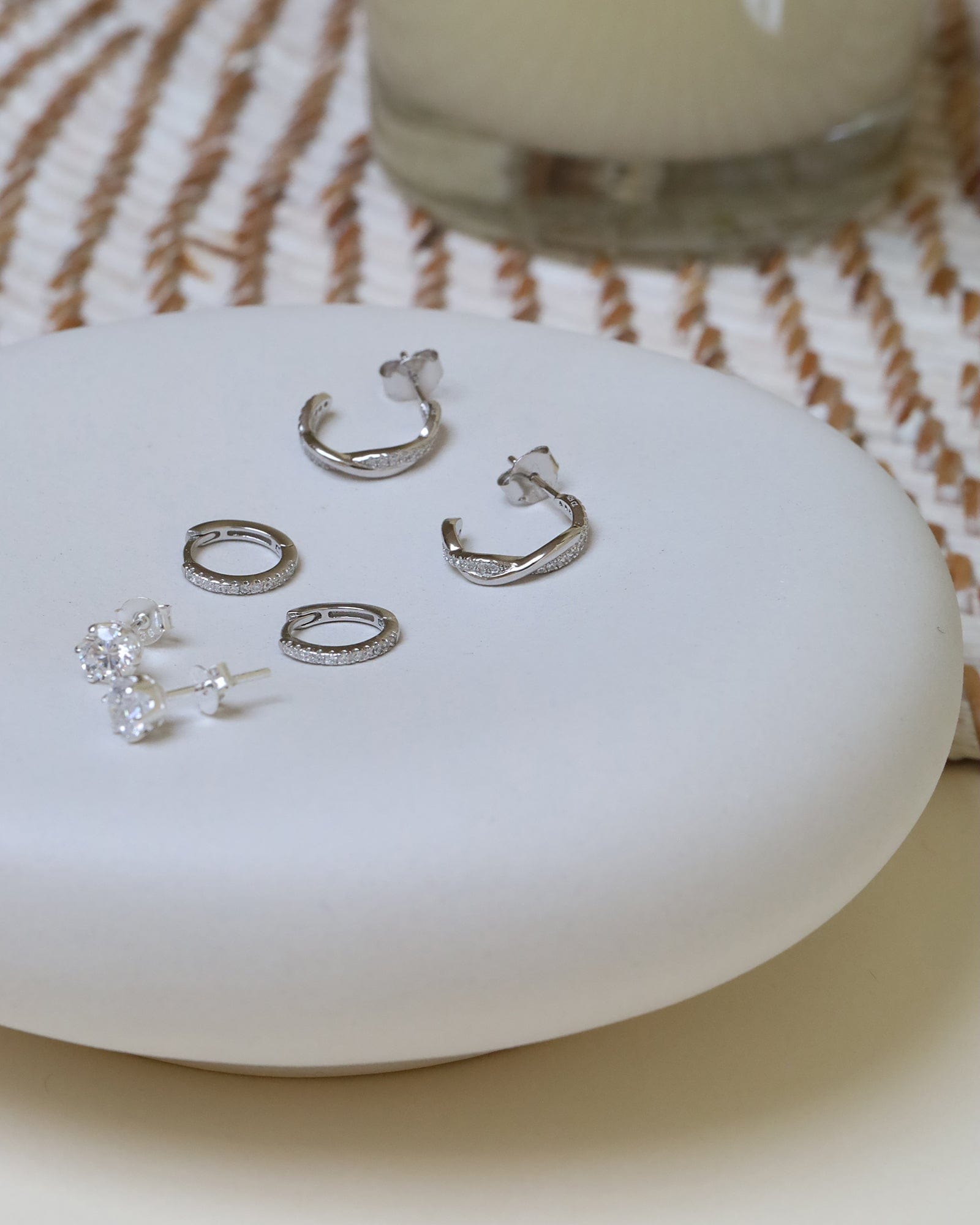 Sterling Silver and Cubic Zirconia Twisted Stud Hoops