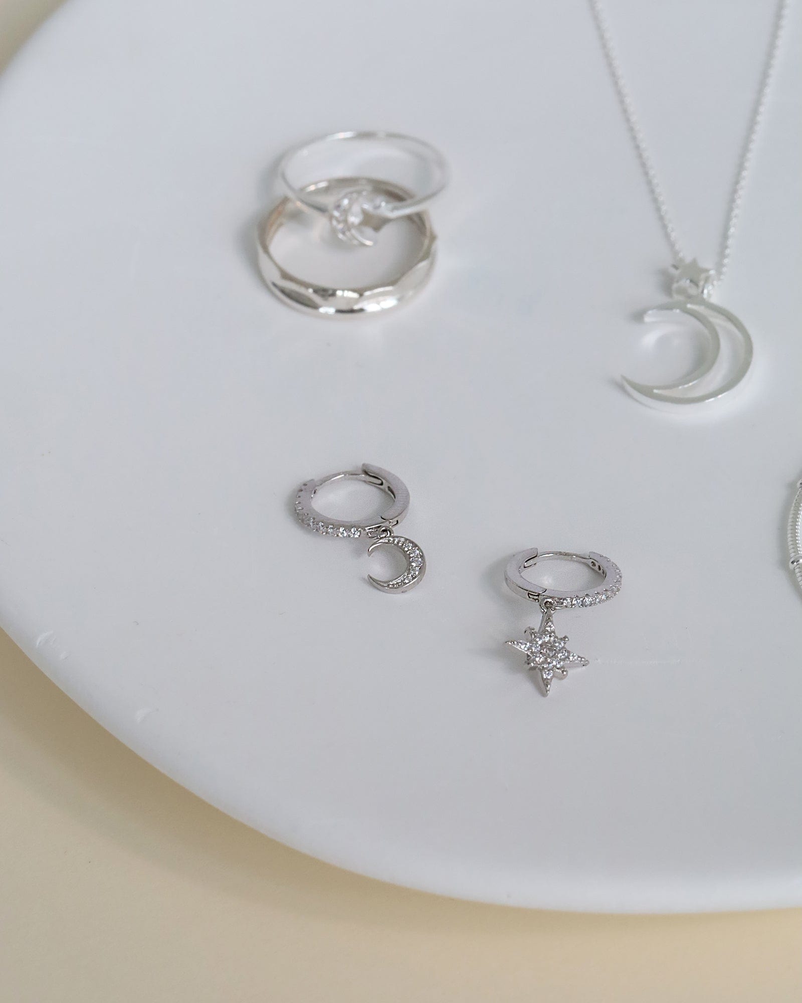 Sterling Silver and Cubic Zirconia Mismatched Celestial Hoops