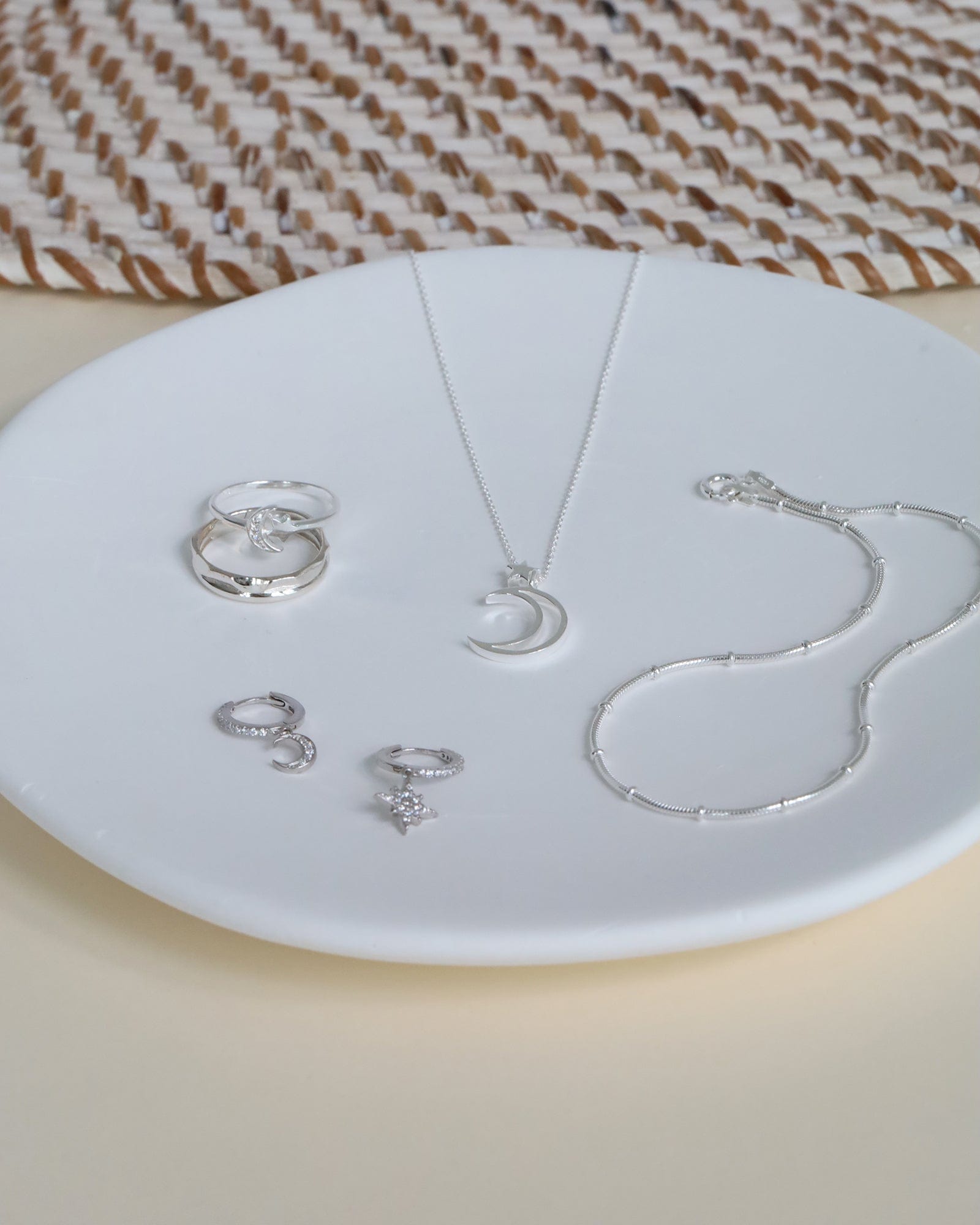 Sterling Silver and Cubic Zirconia Mismatched Celestial Hoops