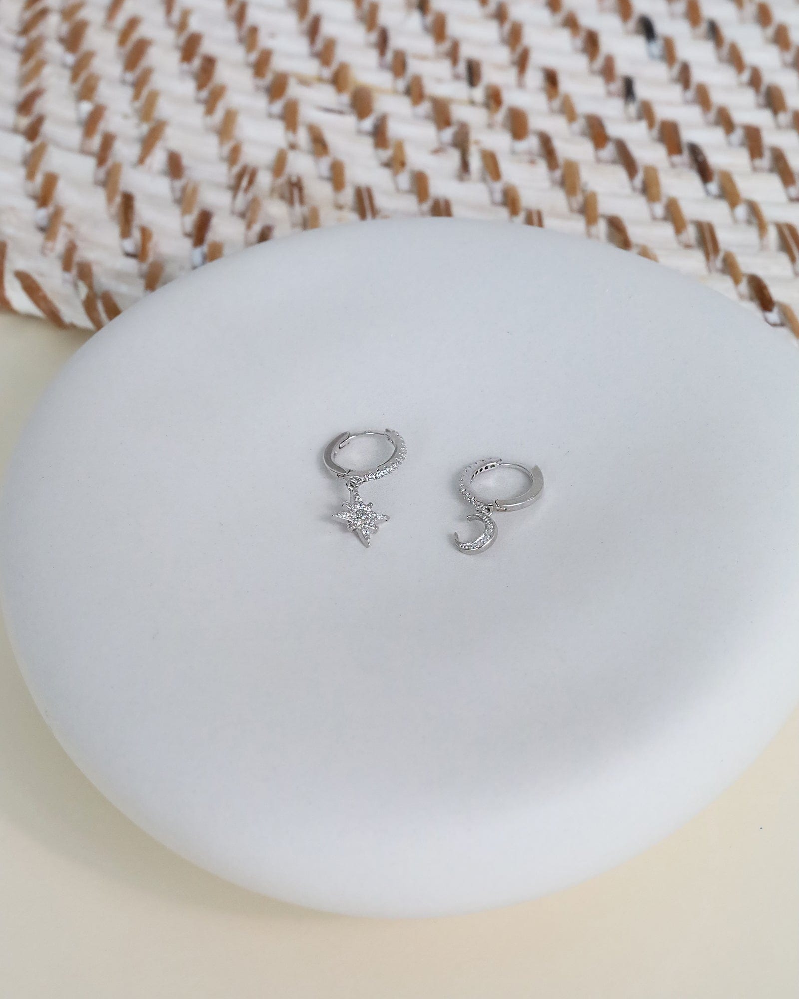 Sterling Silver and Cubic Zirconia Mismatched Celestial Hoops