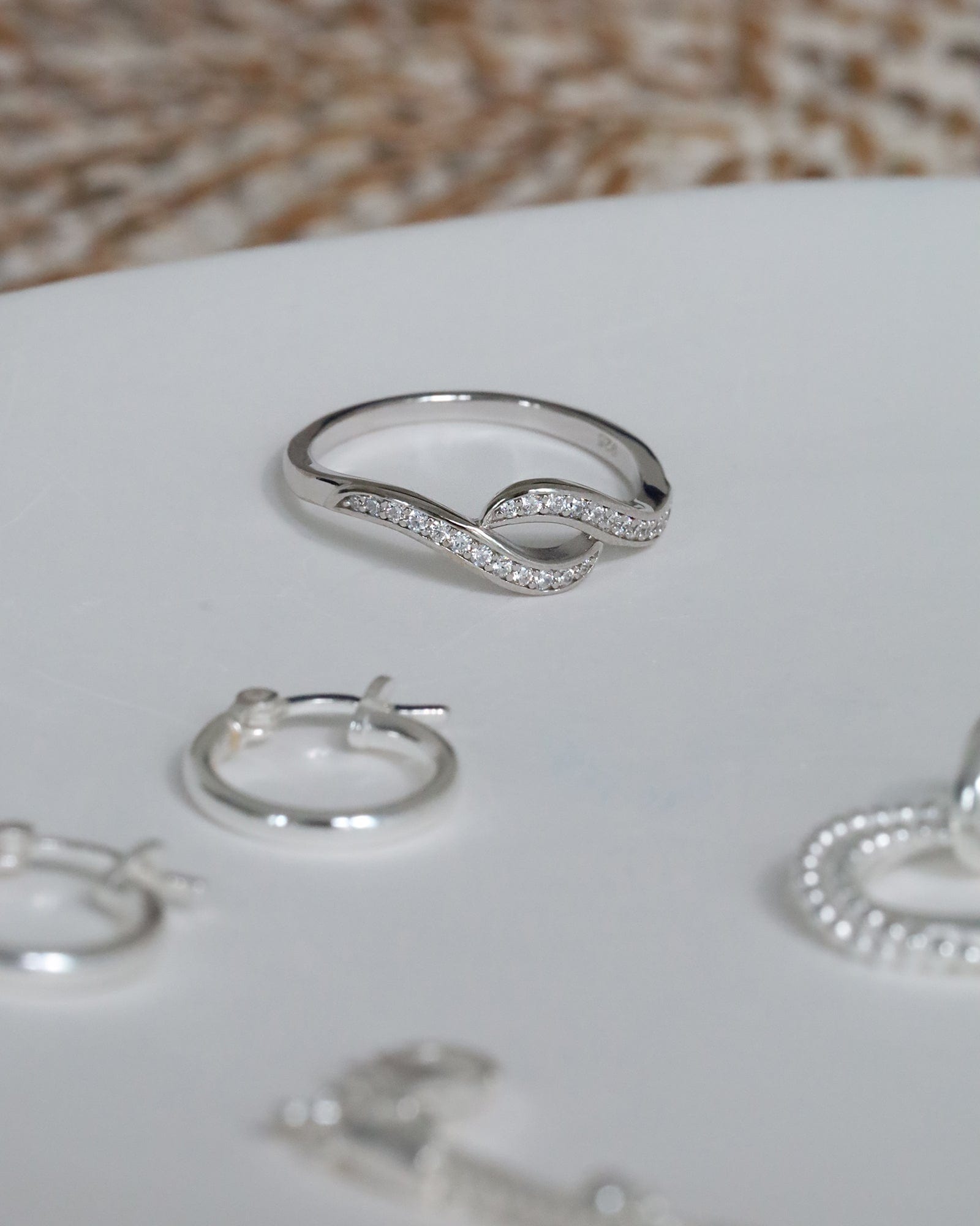 Sterling Silver and Cubic Zirconia Crossover Waves Ring