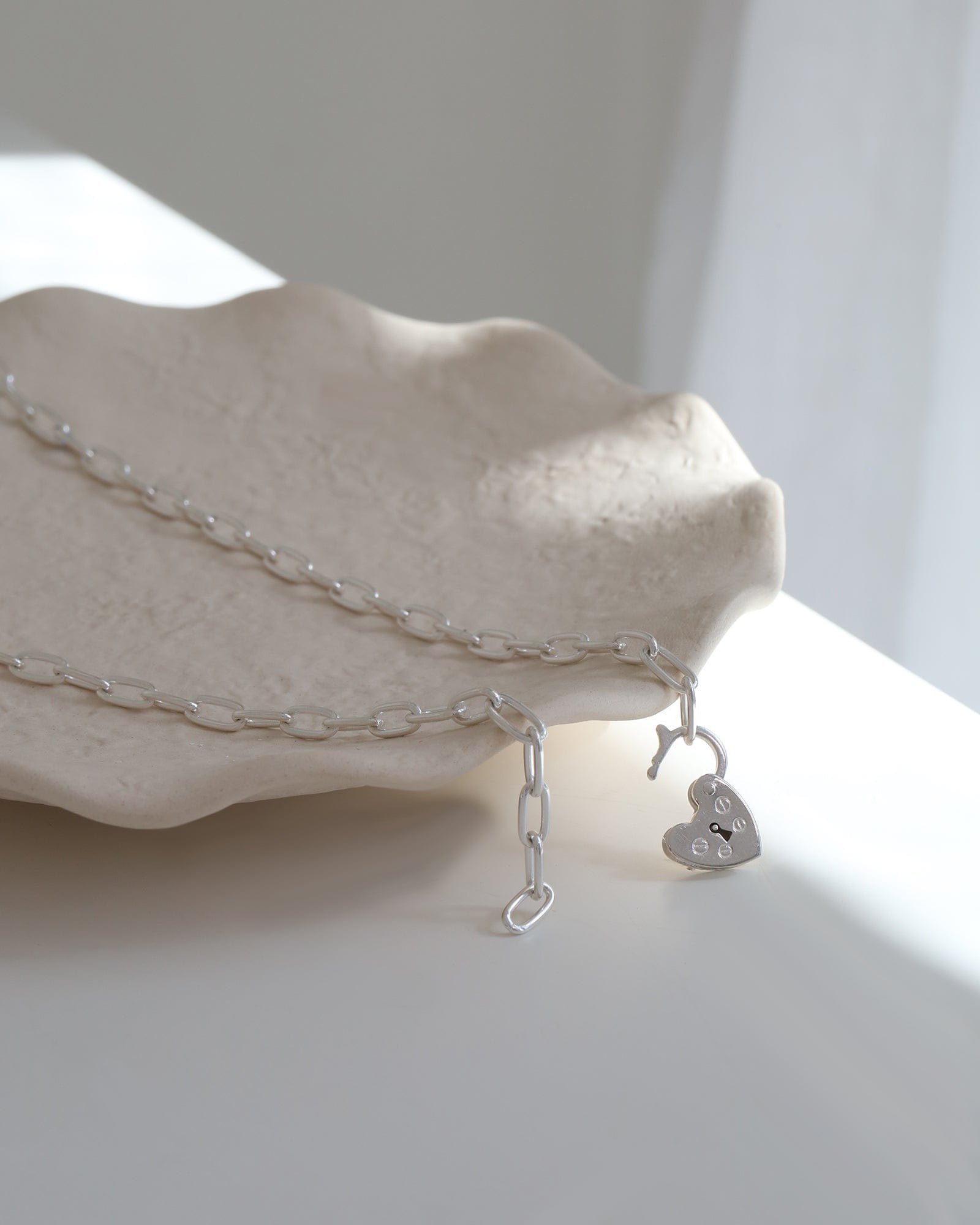 Sterling Silver Padlock Clasp Paperlink Necklace
