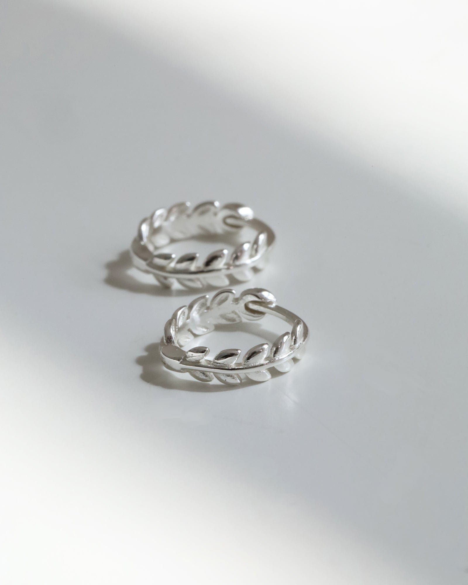 Sterling Silver Leaf Vine Huggie Hoops