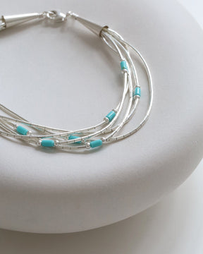5 Strand Liquid Silver and Turquoise Bracelet