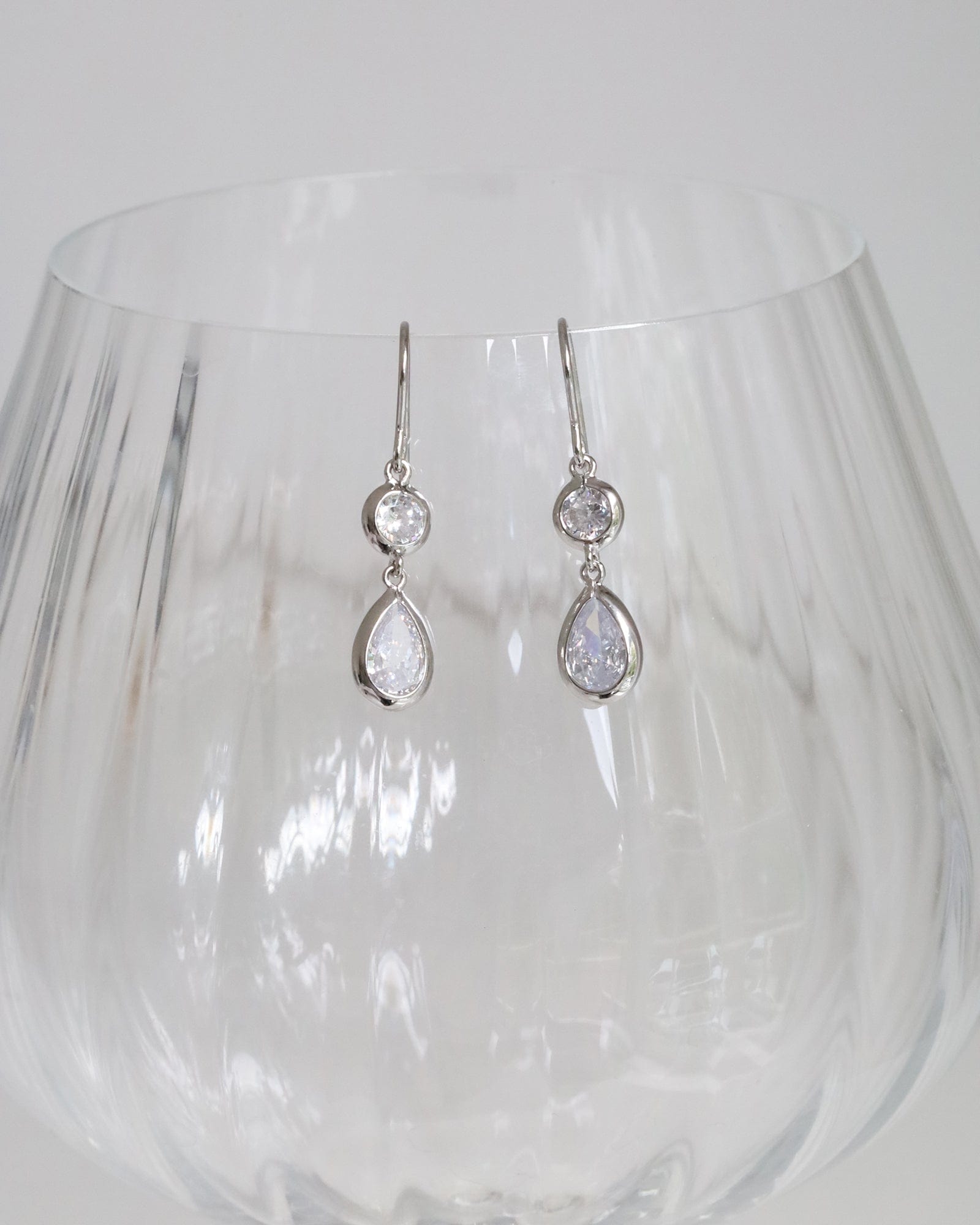 Sterling Silver and Cubic Zirconia Martini Teartrop Earrings