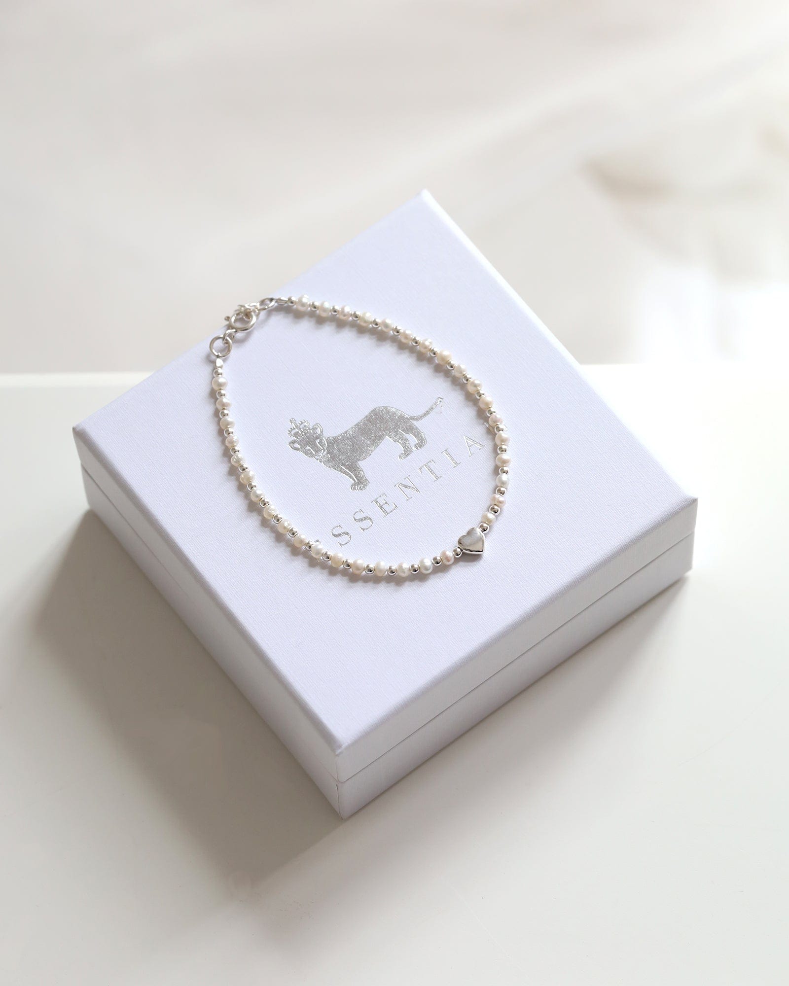 Sterling Silver and Mini Pearl Heart Charm Bracelet