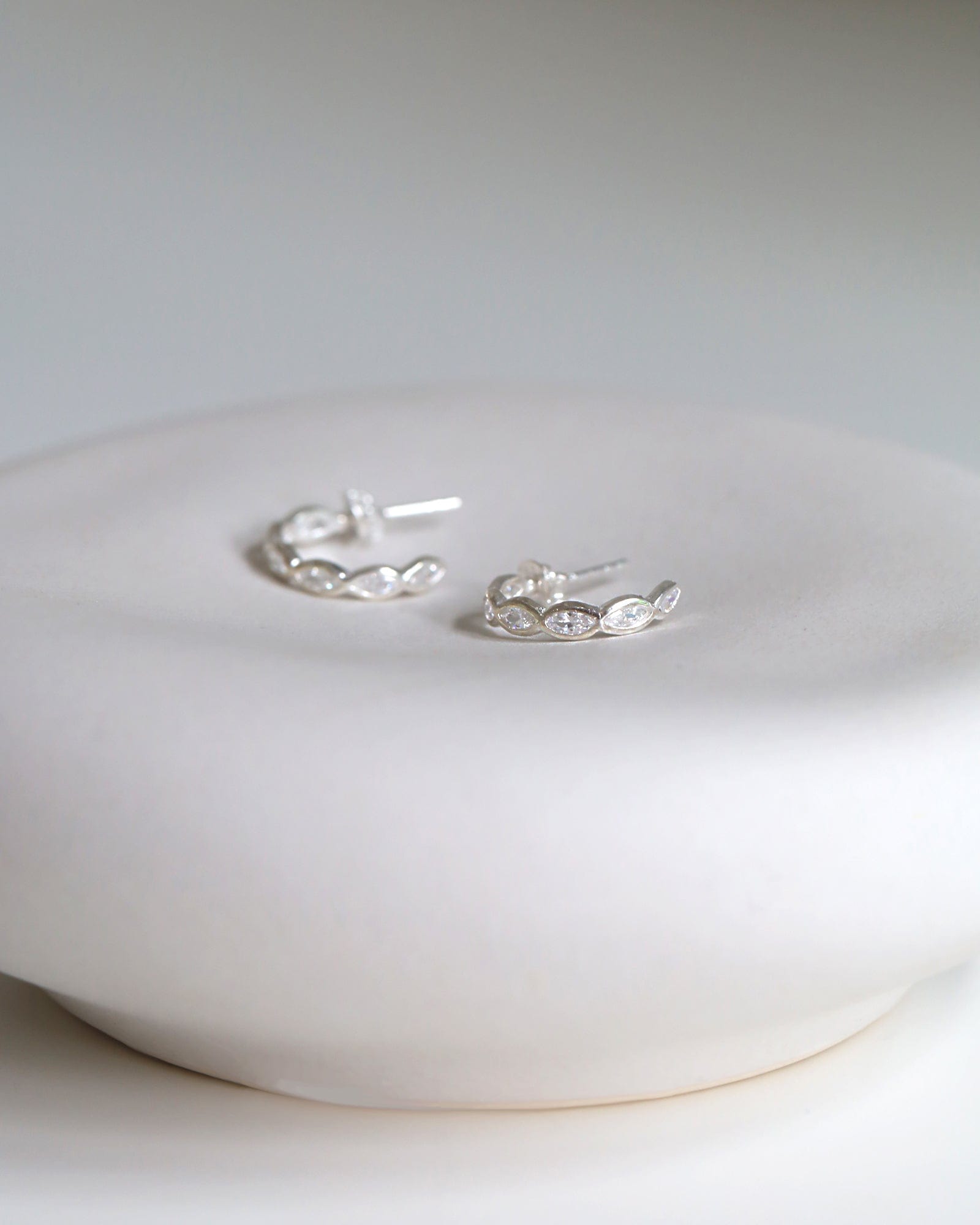 Sterling Silver and Cubic Zirconia Marquise Half Hoops