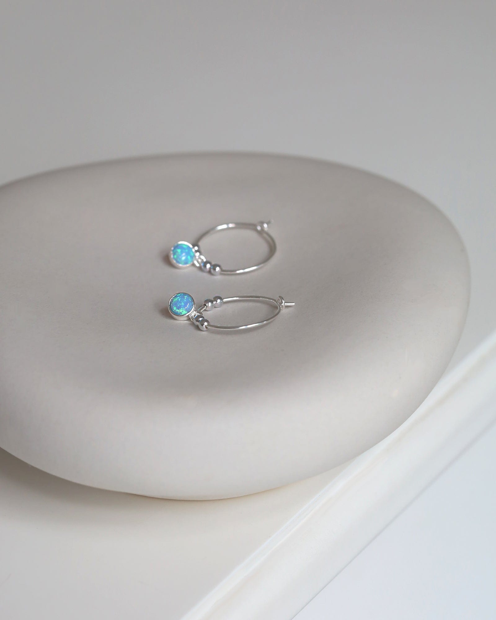 Sterling Silver and Opal Charm Hoops