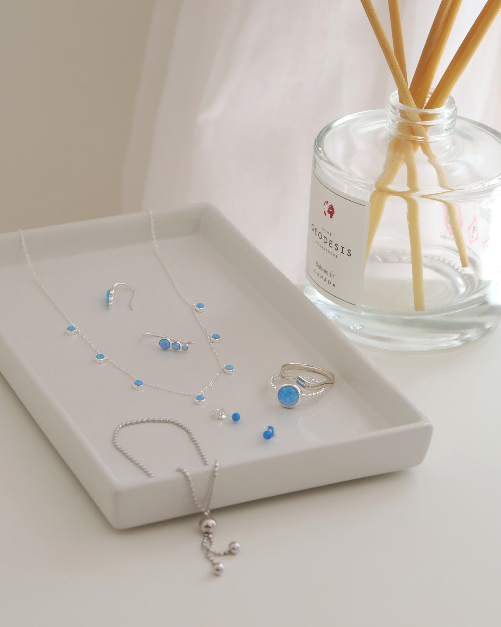 Sterling Silver and Blue Opal Charms Necklace