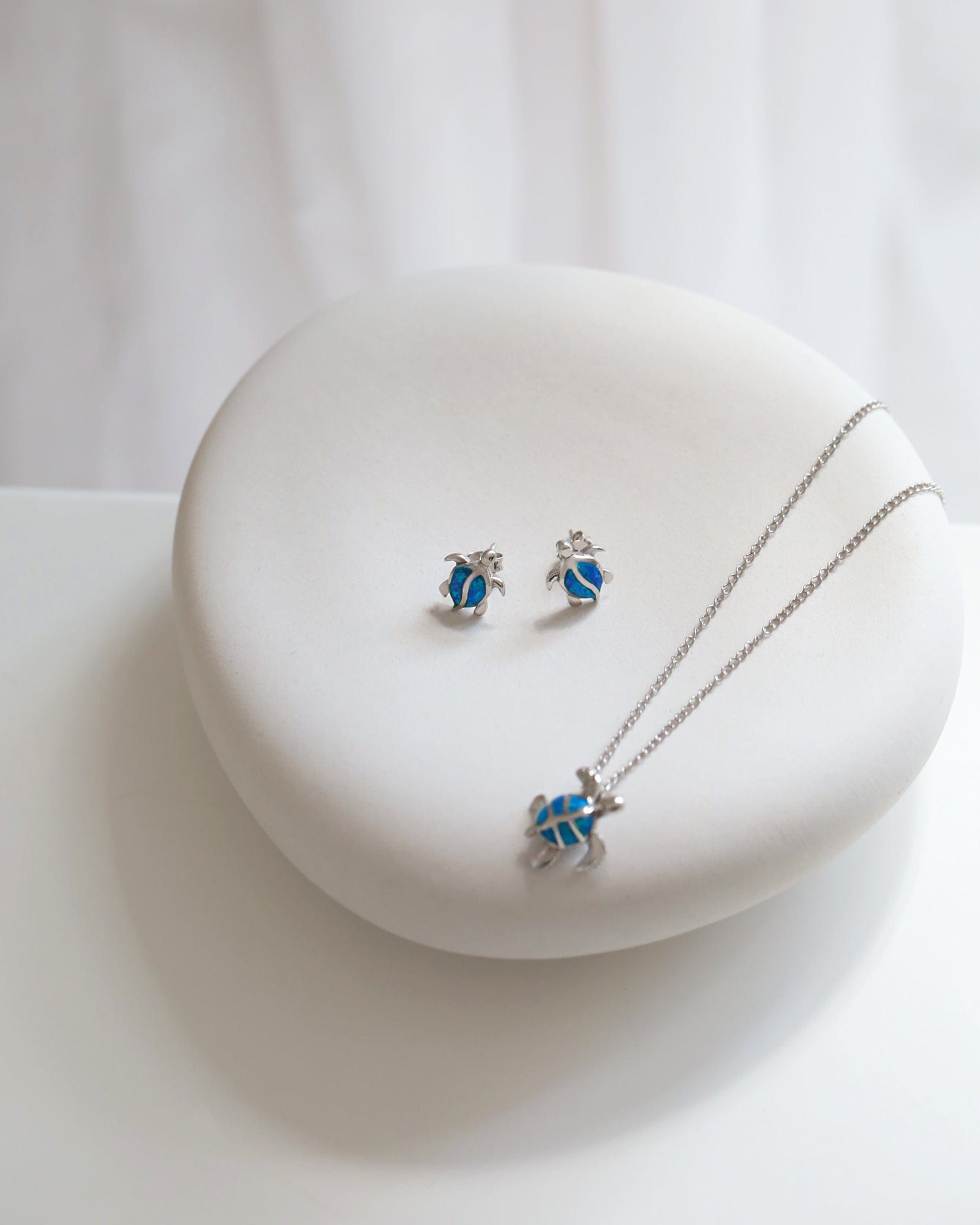 Sterling Silver and Blue Opal Turtle Studs